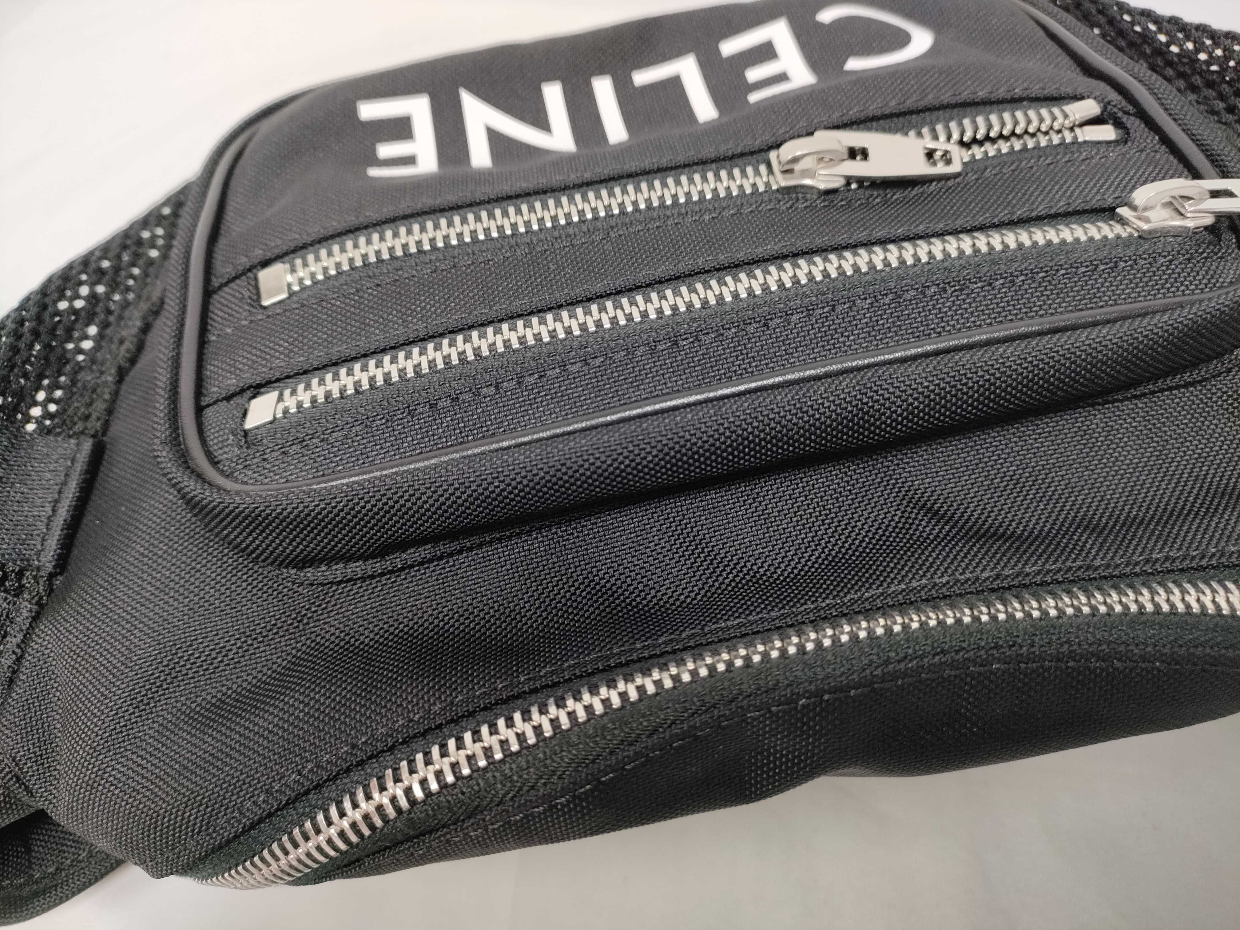 Homme Trekking Belt Bag, Nylon x Leather Body Bag, Black Waist Bag — view 10