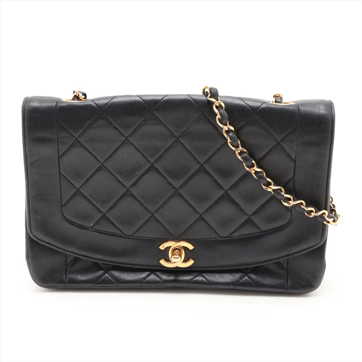 Matelassé Lambskin Single Flap Single Chain Bag, Diana Flap, Black with Gold Hardware, Item No. 1788377, Series 1