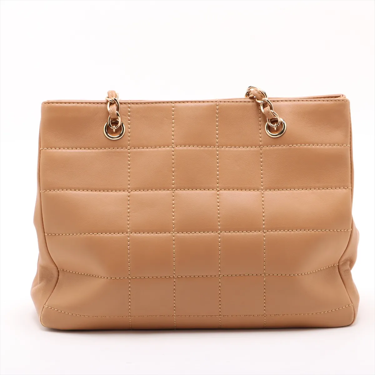 chocolate bar leather chain tote bag beige gold hardware — view 2