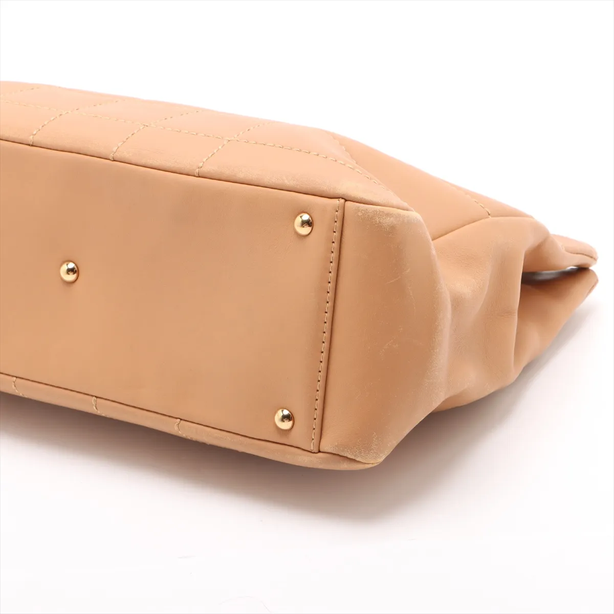 chocolate bar leather chain tote bag beige gold hardware — view 3