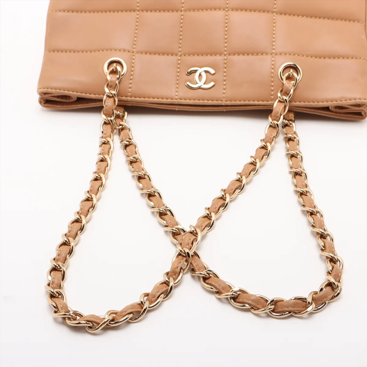 chocolate bar leather chain tote bag beige gold hardware — view 5