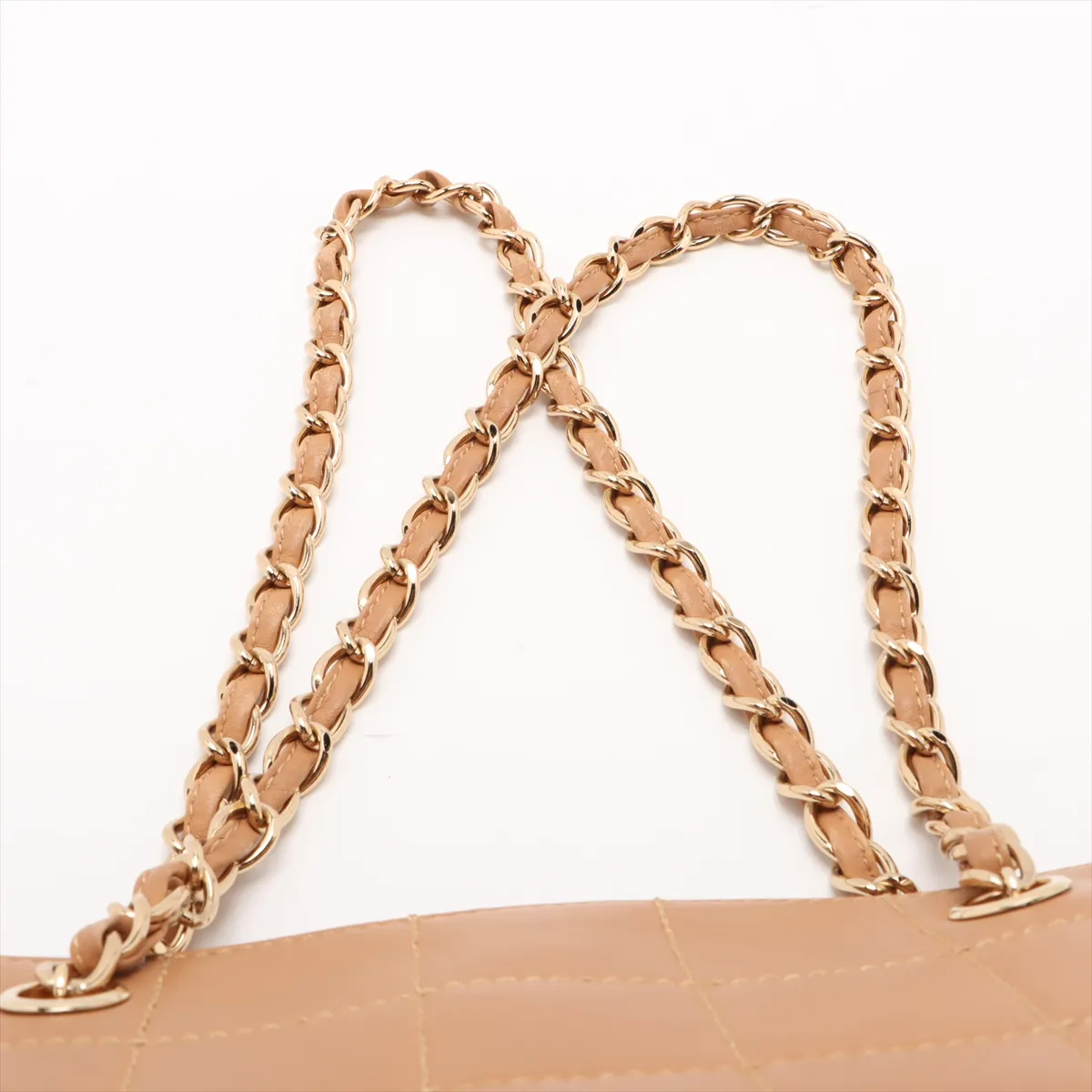 chocolate bar leather chain tote bag beige gold hardware — view 6