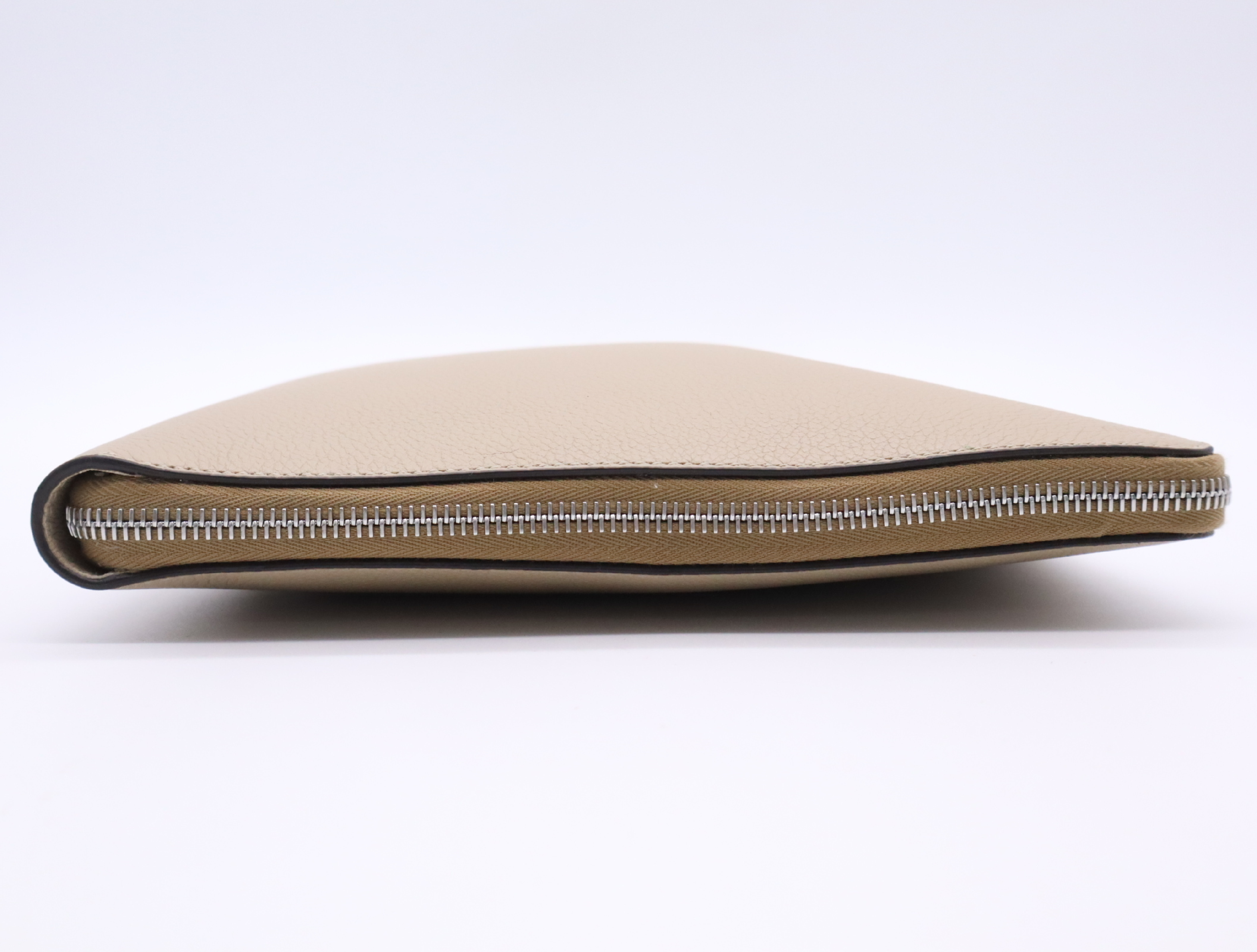7N0167 Fendi Logo Leather Clutch Bag, Beige, Silver Hardware, with Dust Bag. — view 4