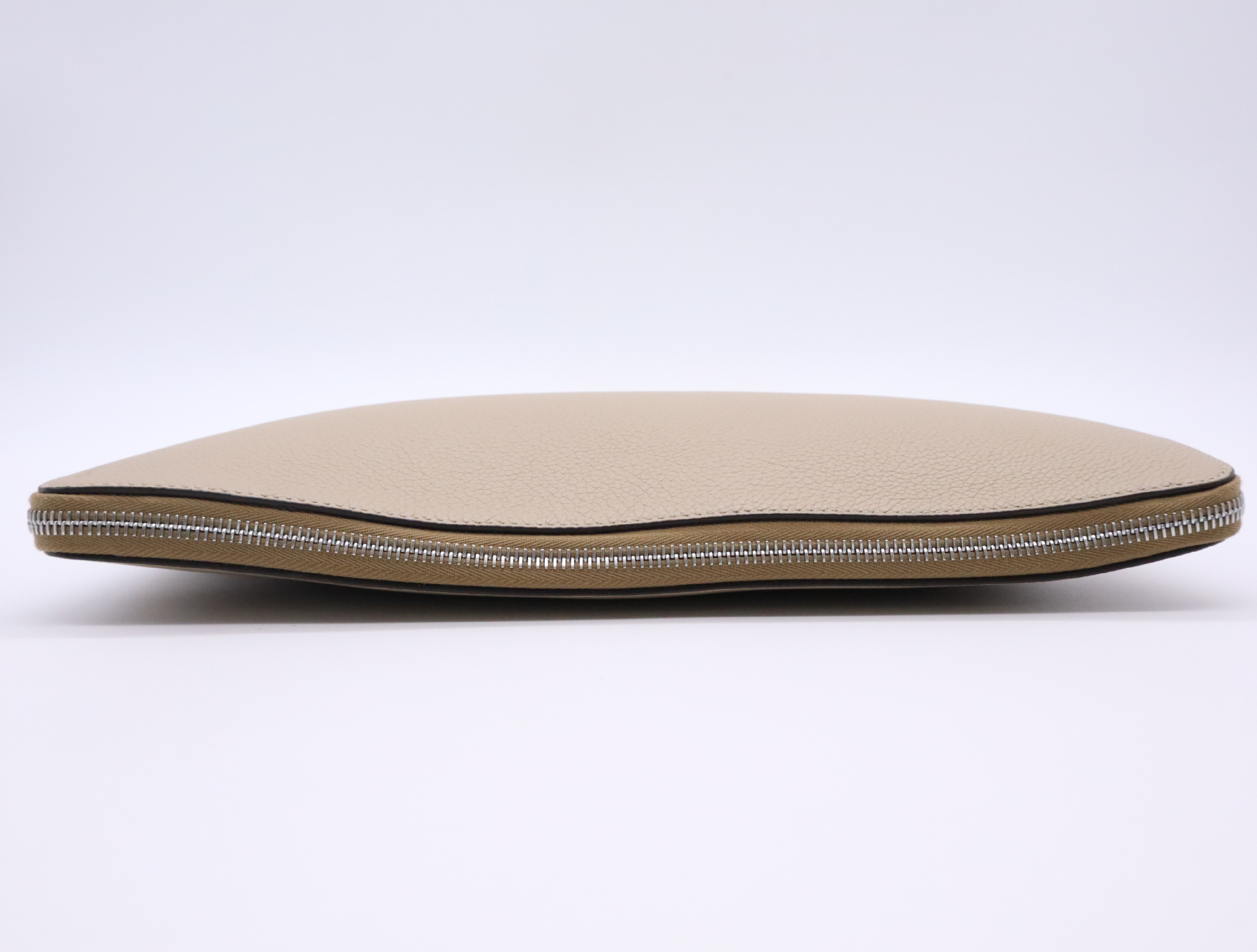 7N0167 Fendi Logo Leather Clutch Bag, Beige, Silver Hardware, with Dust Bag. — view 5