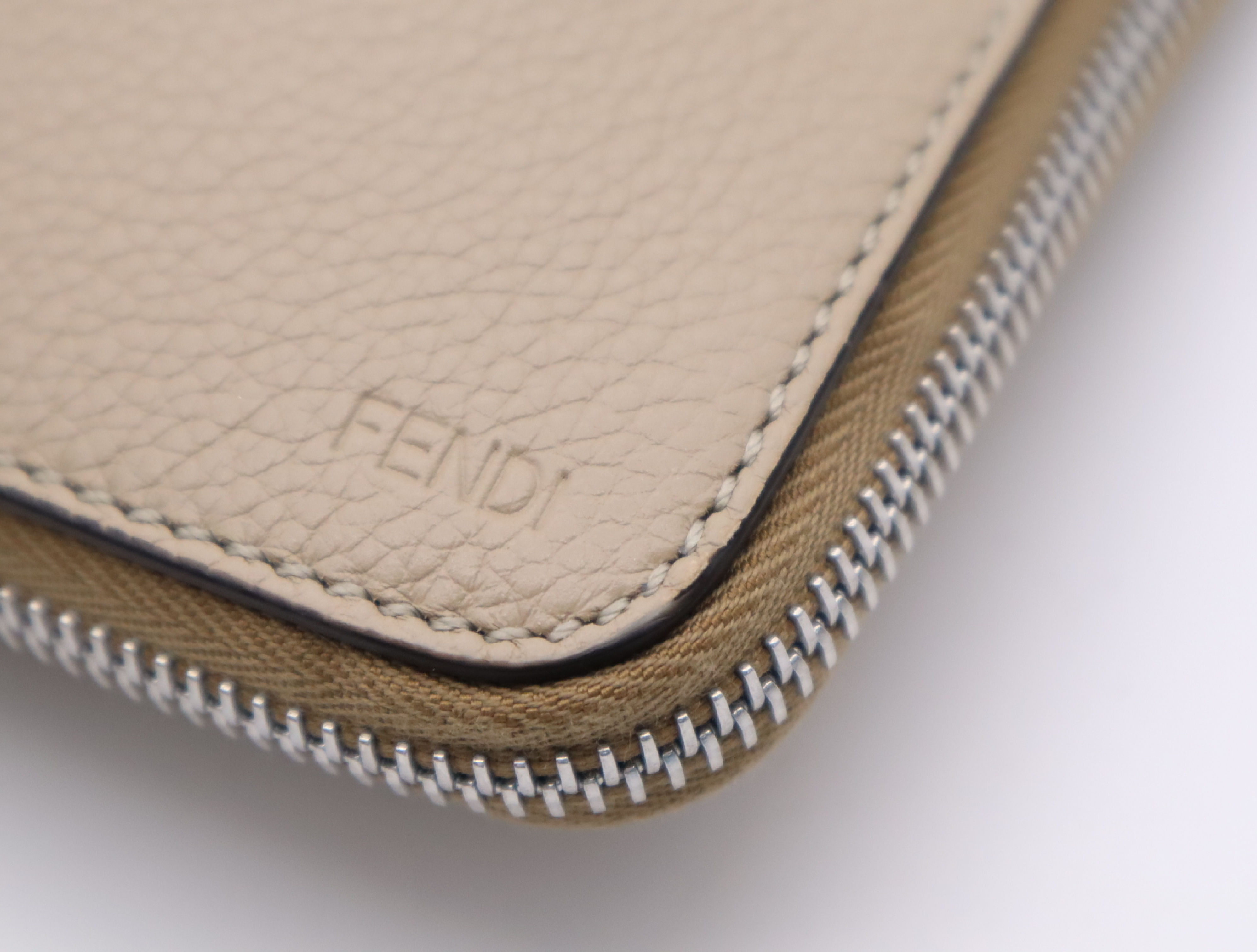 7N0167 Fendi Logo Leather Clutch Bag, Beige, Silver Hardware, with Dust Bag. — view 7