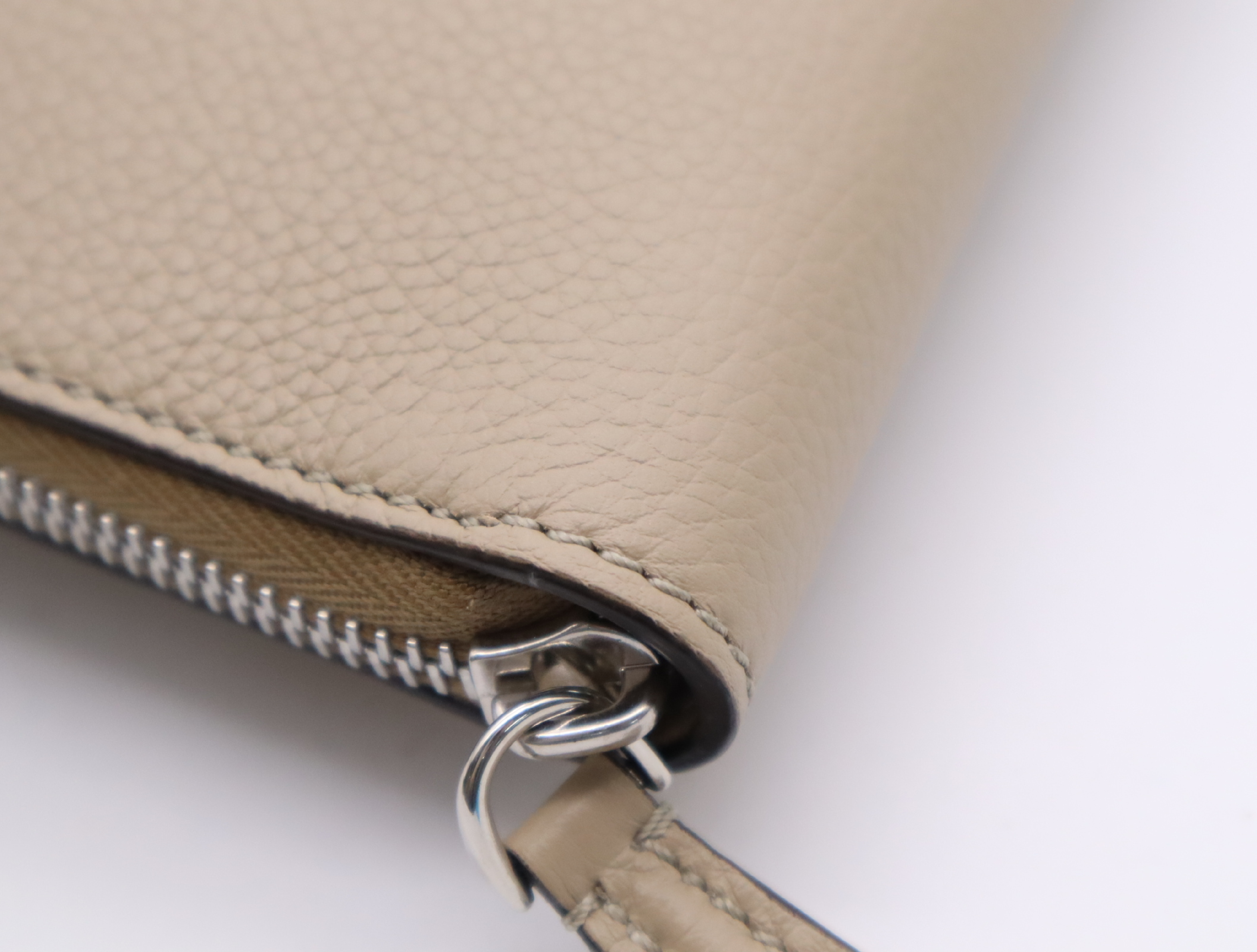 7N0167 Fendi Logo Leather Clutch Bag, Beige, Silver Hardware, with Dust Bag. — view 9