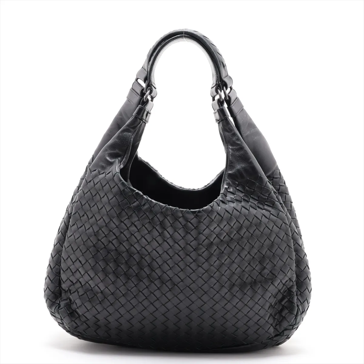 Intrecciato Campana Leather Tote Bag, Black, with Mirror — view 2