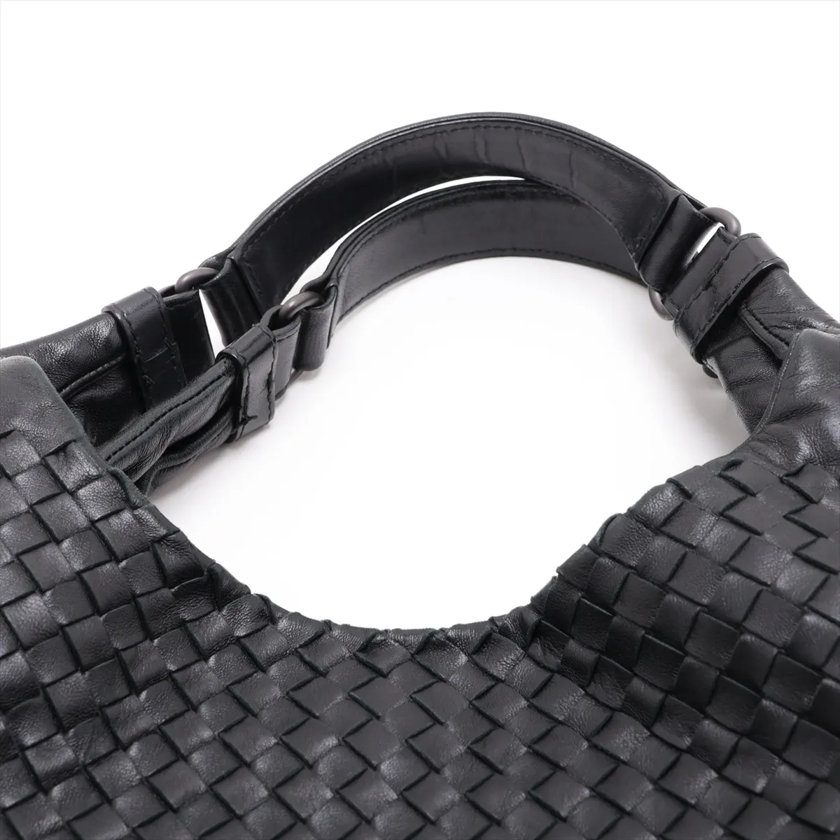 Intrecciato Campana Leather Tote Bag, Black, with Mirror — view 6