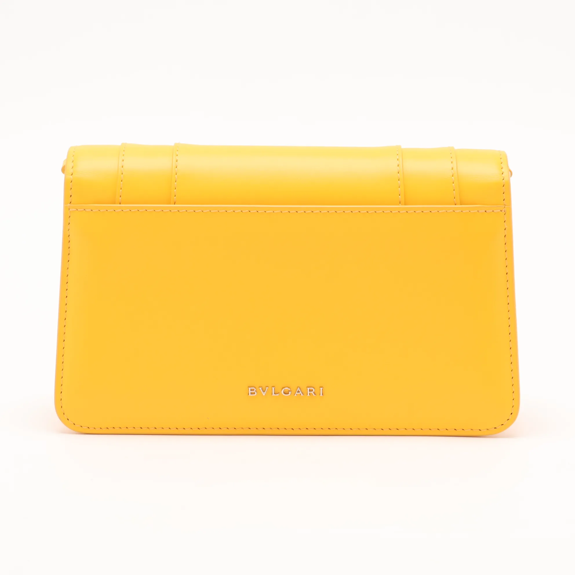 Serpenti Leather Chain Shoulder Bag, Yellow, with Mirror — view 2