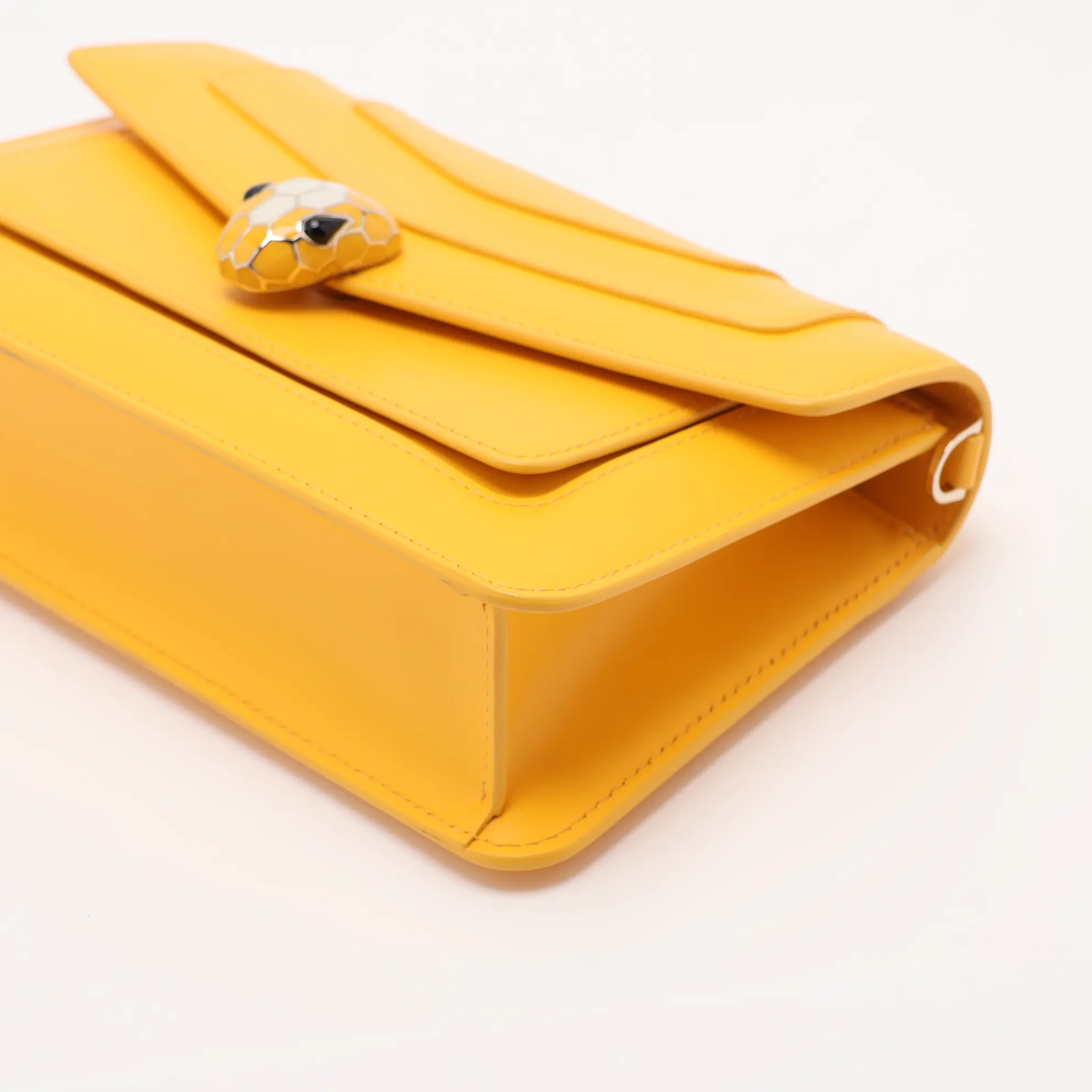 Serpenti Leather Chain Shoulder Bag, Yellow, with Mirror — view 3