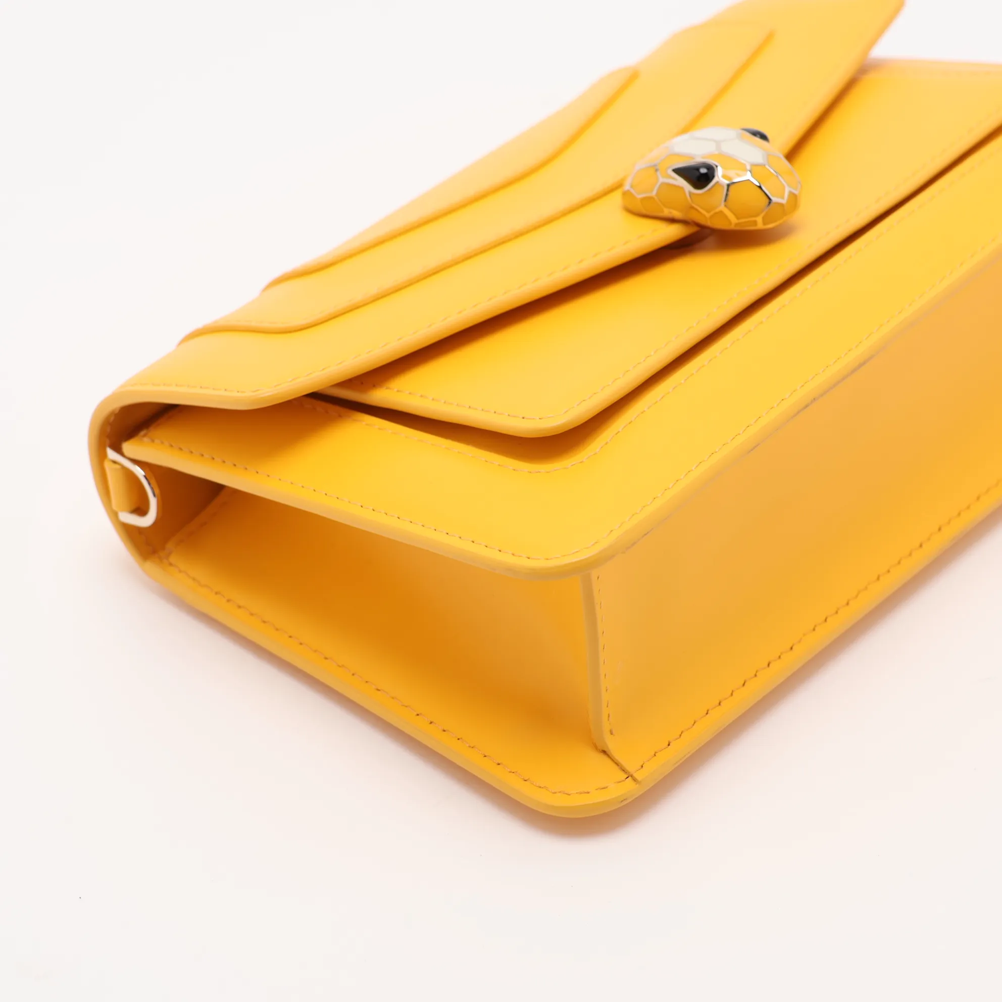 Serpenti Leather Chain Shoulder Bag, Yellow, with Mirror — view 4