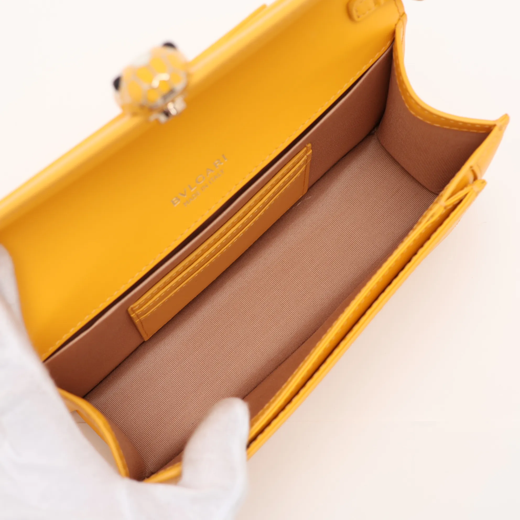 Serpenti Leather Chain Shoulder Bag, Yellow, with Mirror — view 6