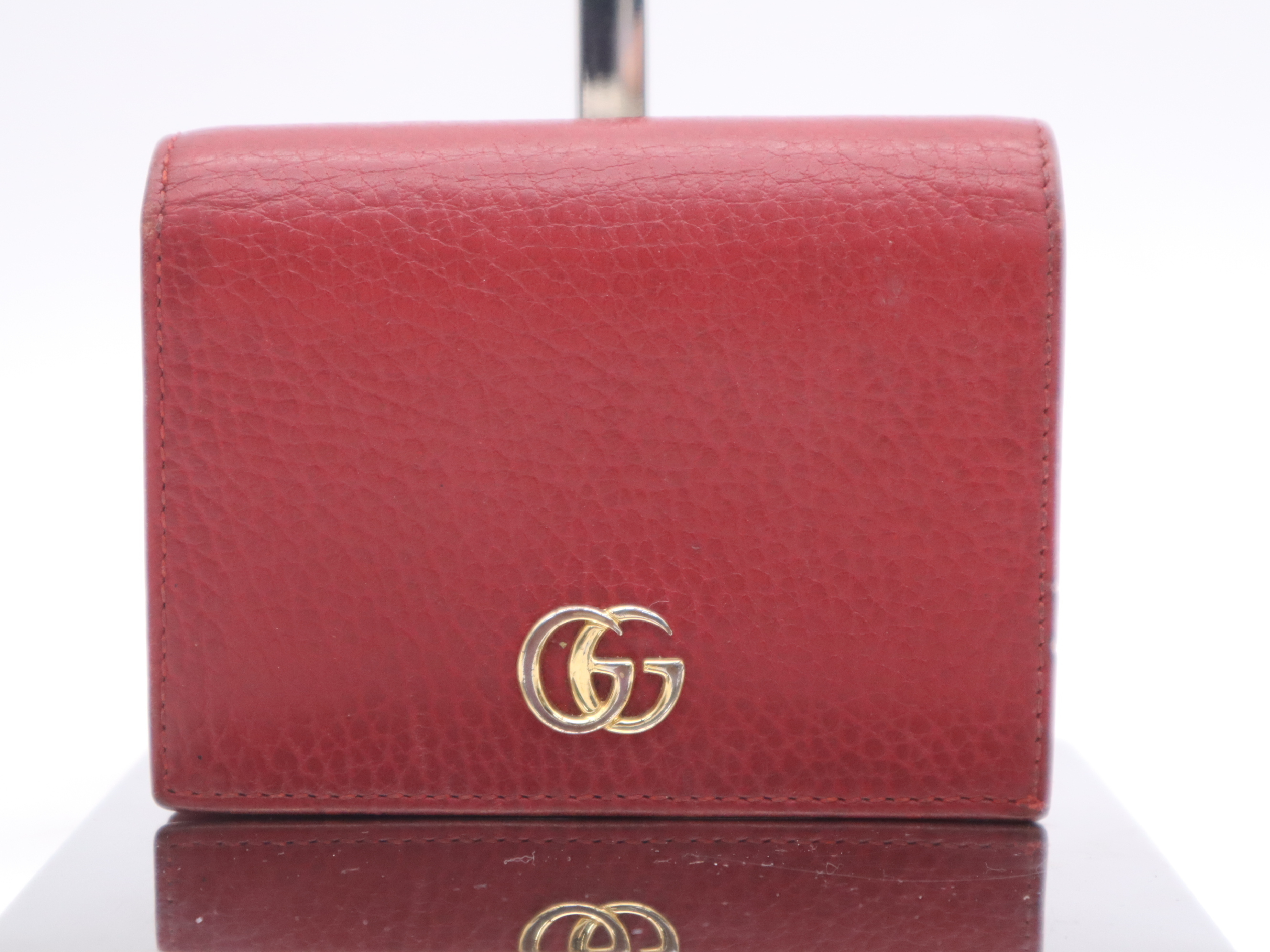 456126 Leather GG Marmont Bi-fold Wallet, Red, Gold Hardware
