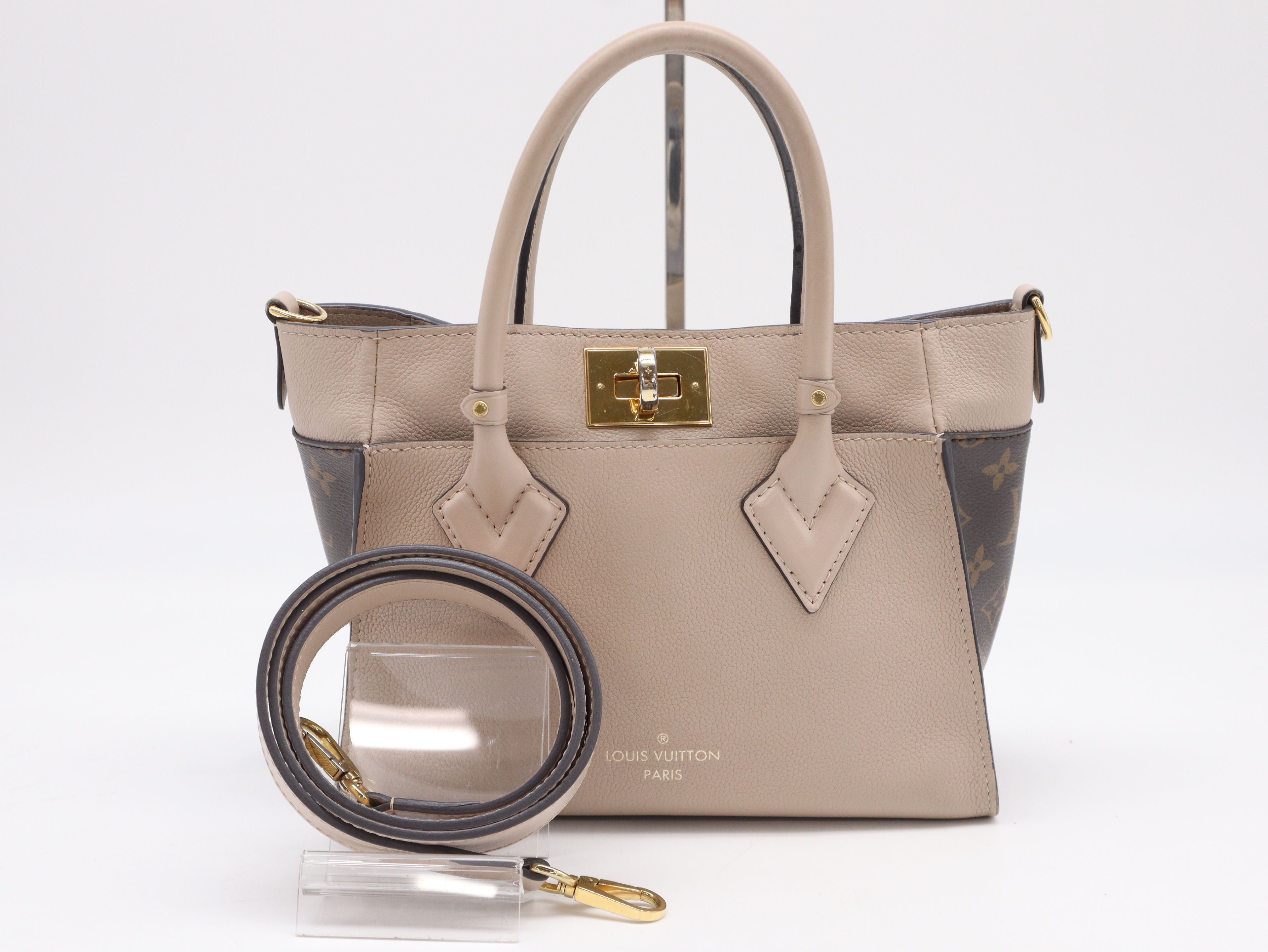 M57729 Calf Leather On My Side PM Greige Shoulder Bag with Shoulder Strap