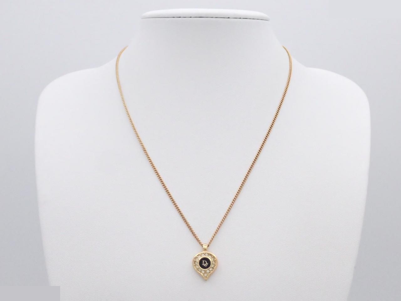 Logo rhinestone gold necklace, chain approximately 43cm — view 3