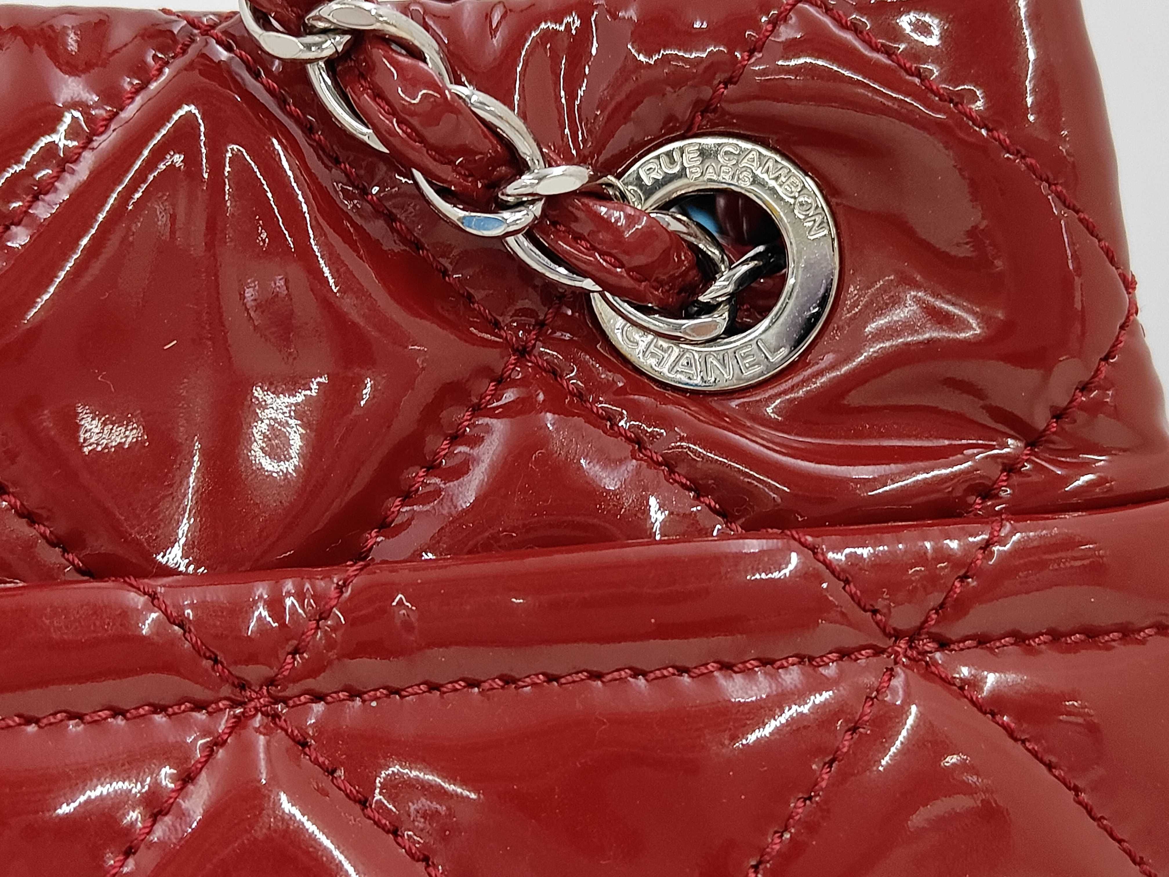 Matelassé Chain Shopping Tote, Red/Silver Hardware, Patent Leather, Serial Number 16 Series Tote Bag — view 3