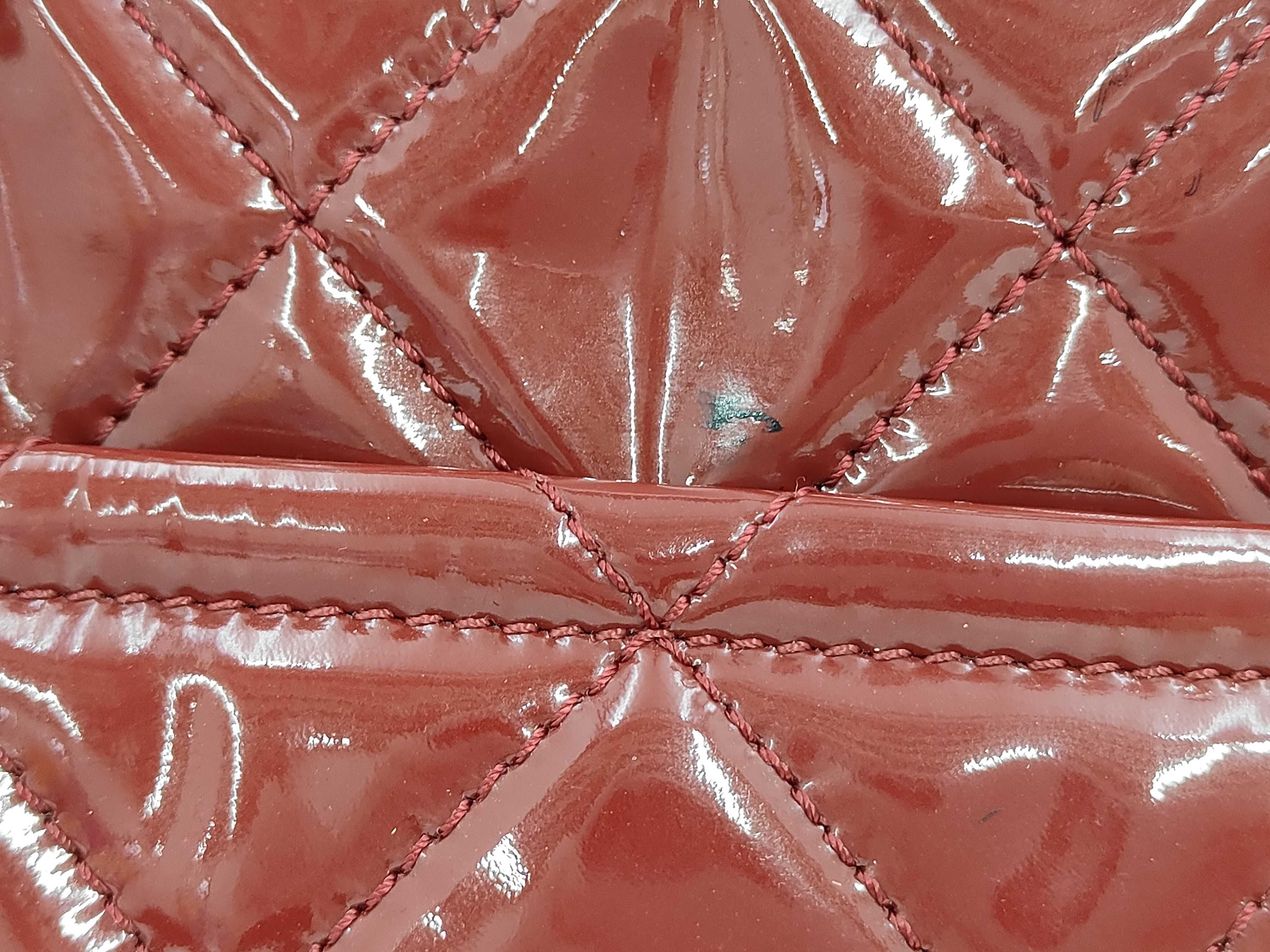 Matelassé Chain Shopping Tote, Red/Silver Hardware, Patent Leather, Serial Number 16 Series Tote Bag — view 4