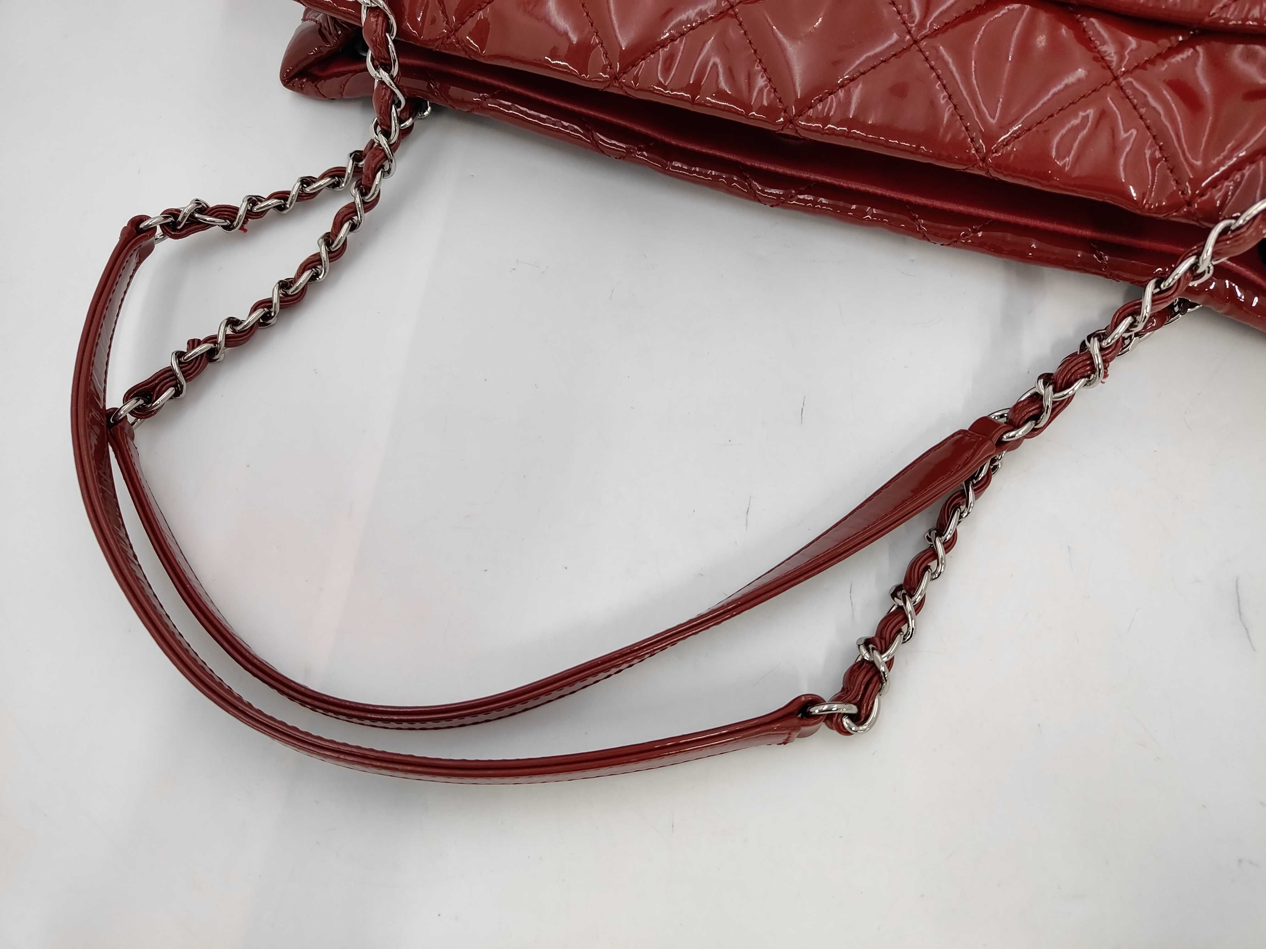 Matelassé Chain Shopping Tote, Red/Silver Hardware, Patent Leather, Serial Number 16 Series Tote Bag — view 5