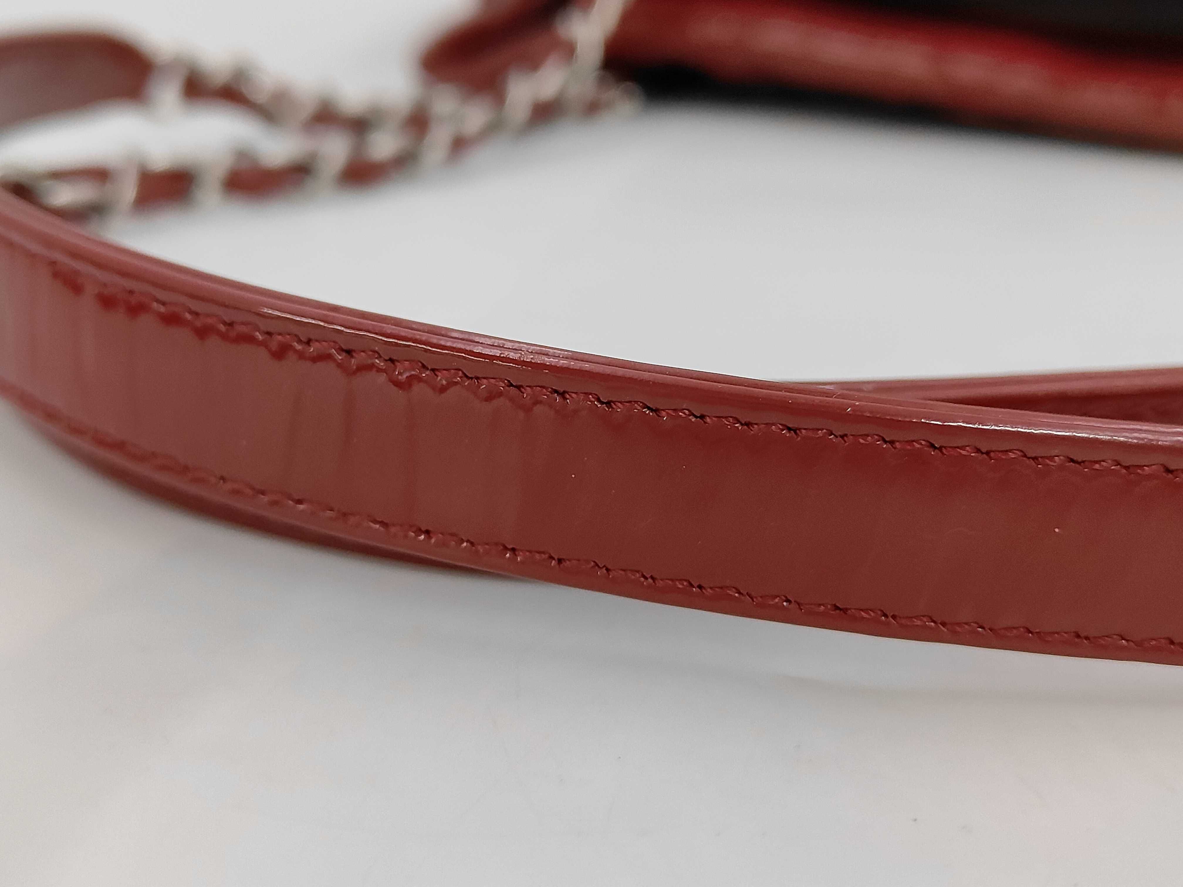 Matelassé Chain Shopping Tote, Red/Silver Hardware, Patent Leather, Serial Number 16 Series Tote Bag — view 6