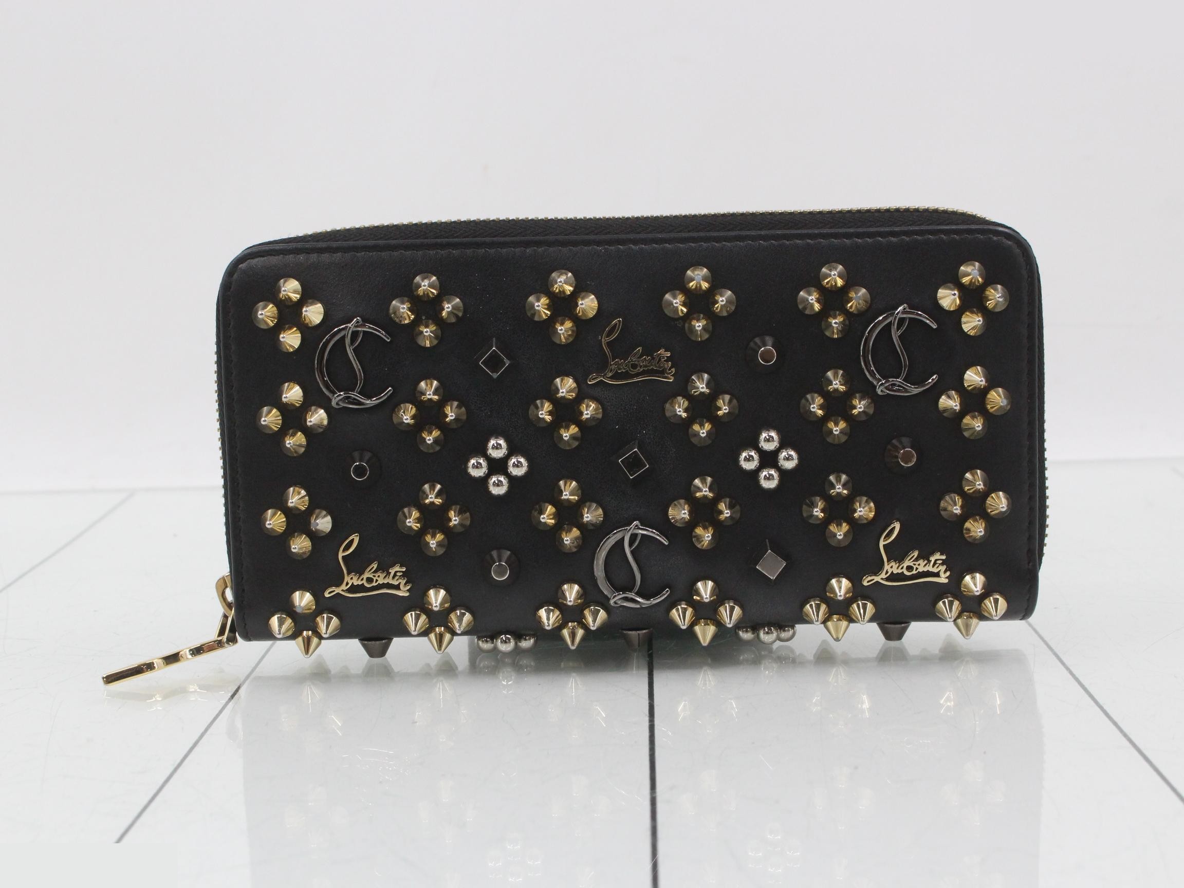 Panettone Long Wallet, Round Zip, Leather, Black & Gold
