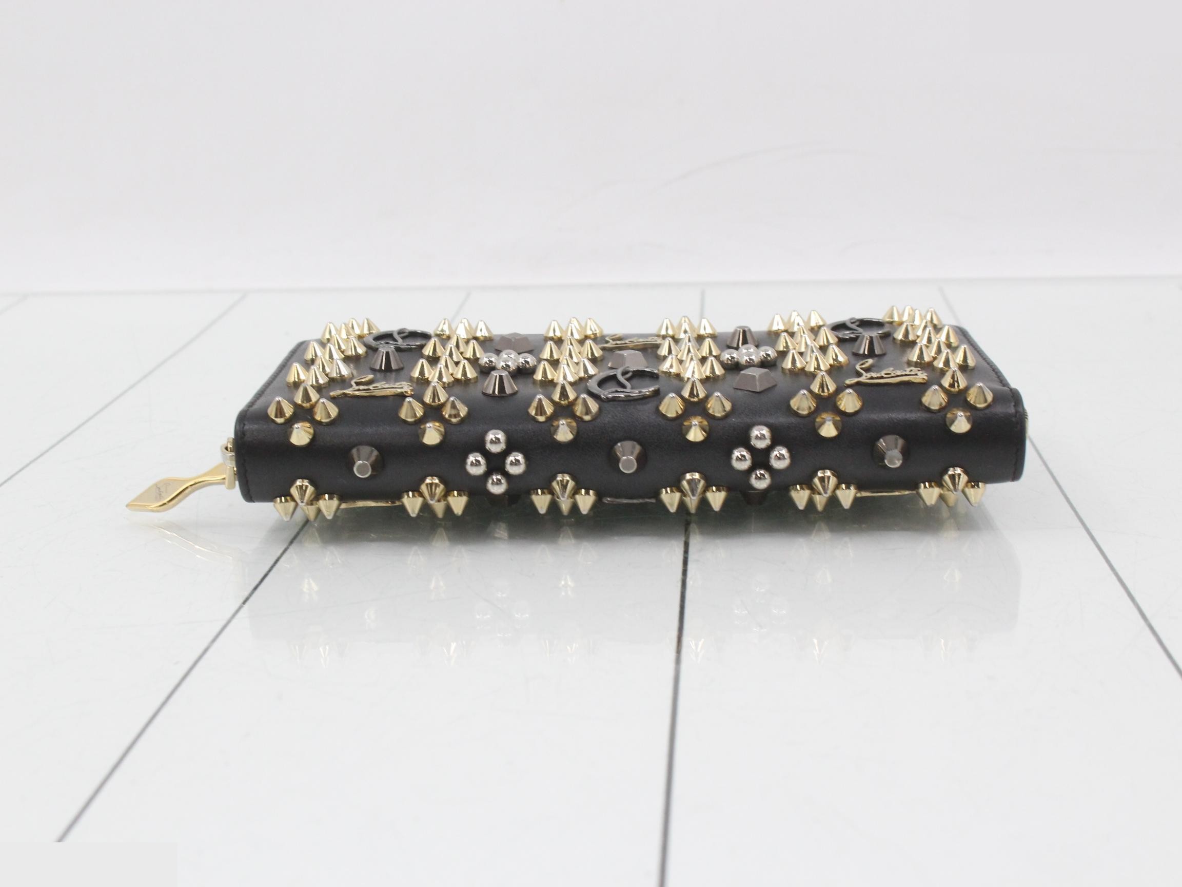Panettone Long Wallet, Round Zip, Leather, Black & Gold — view 3
