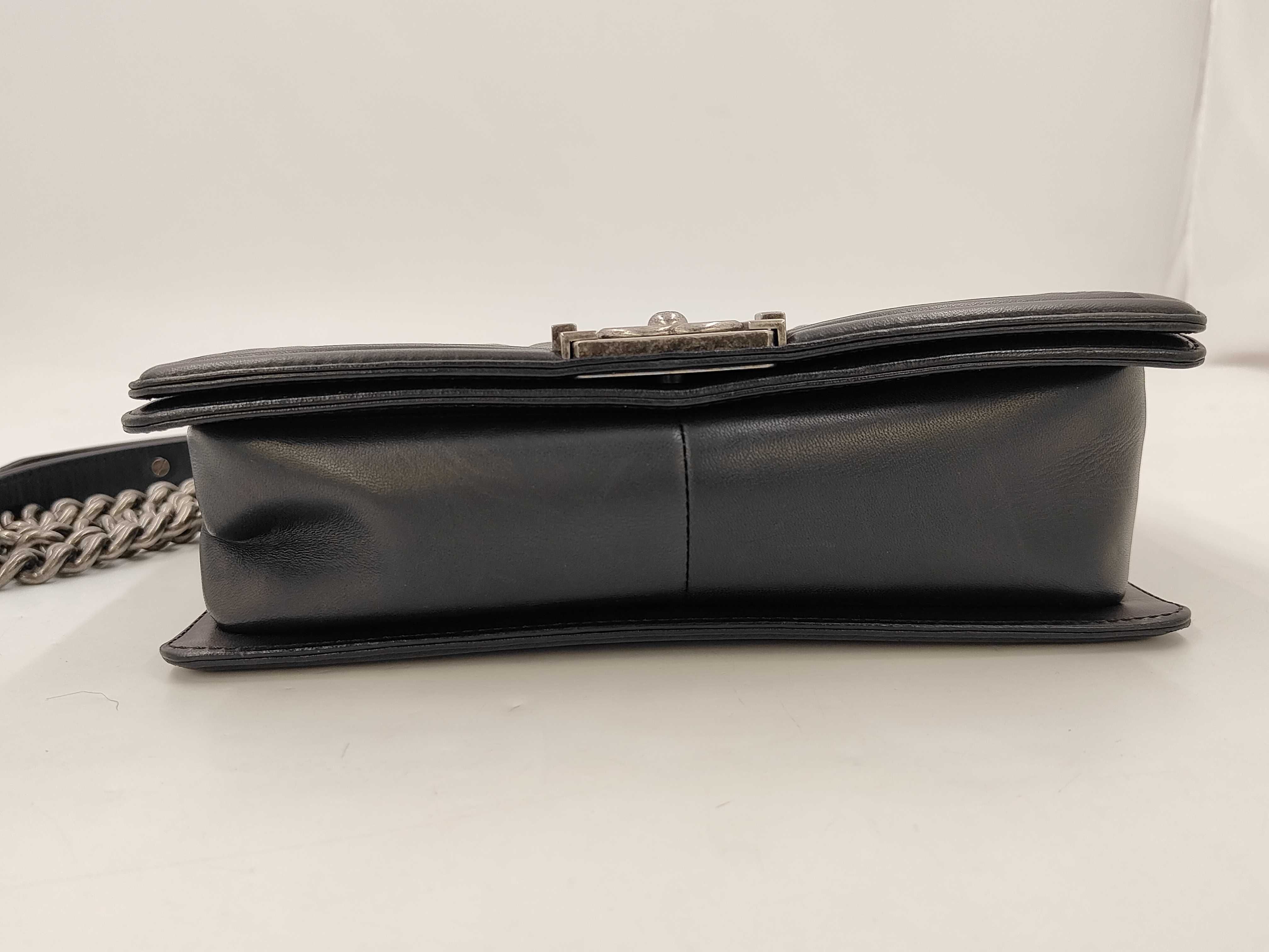 Boy Chanel Medium Chain Shoulder Bag, Black SV Lambskin Braided Shoulder Bag — view 6