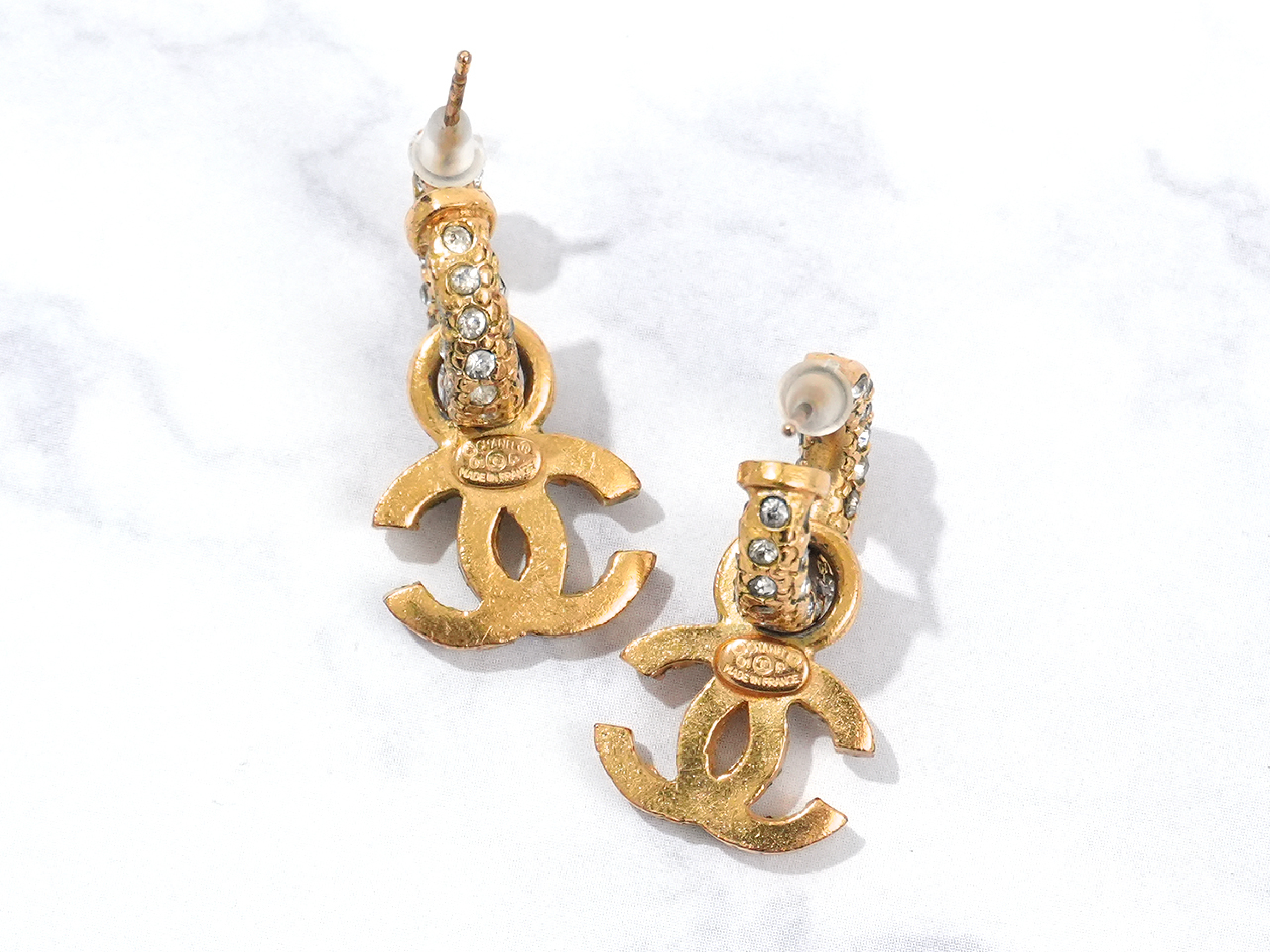 Coco Mark Gold Rhinestone Earrings 01P — view 2