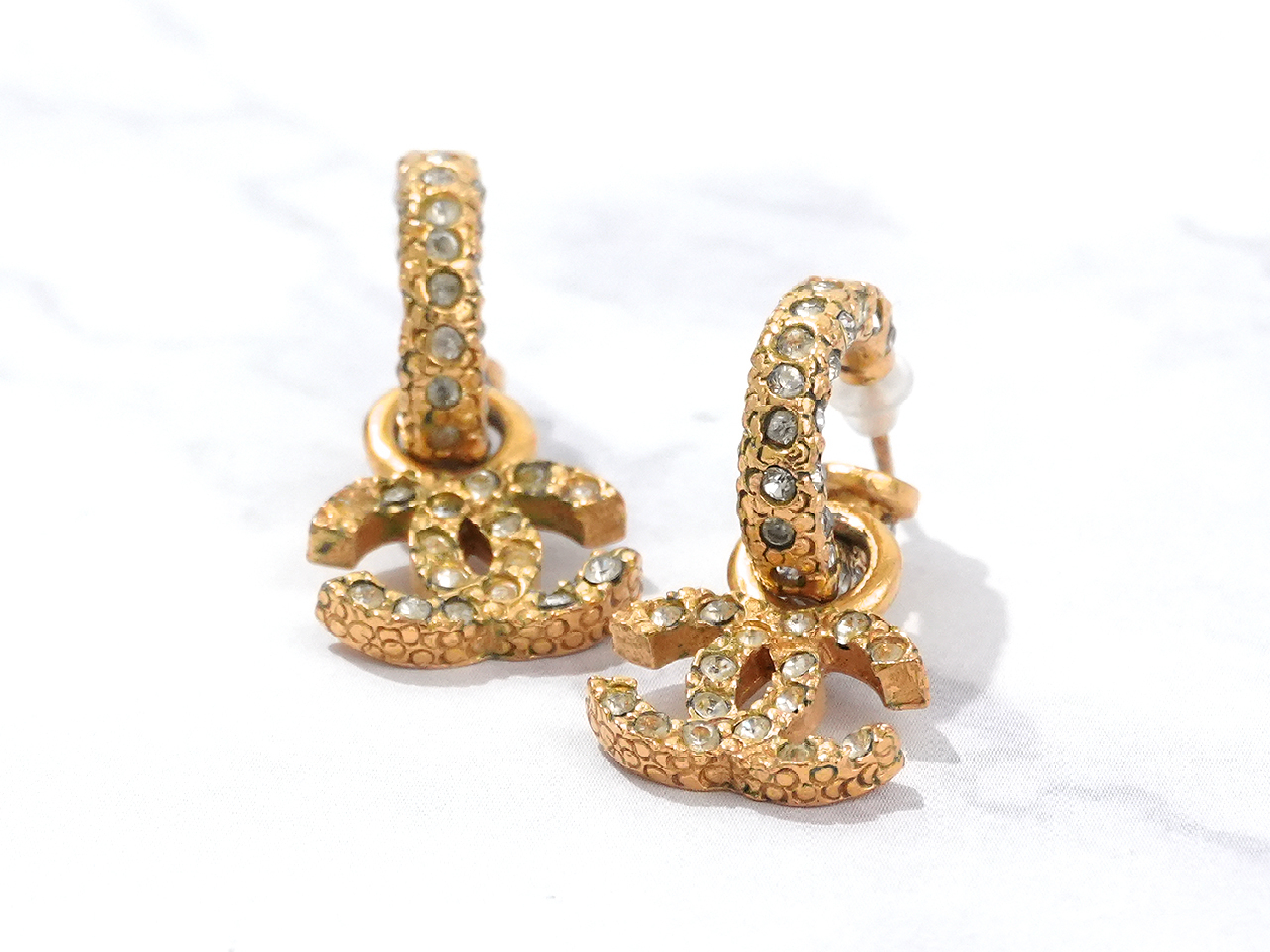 Coco Mark Gold Rhinestone Earrings 01P — view 3