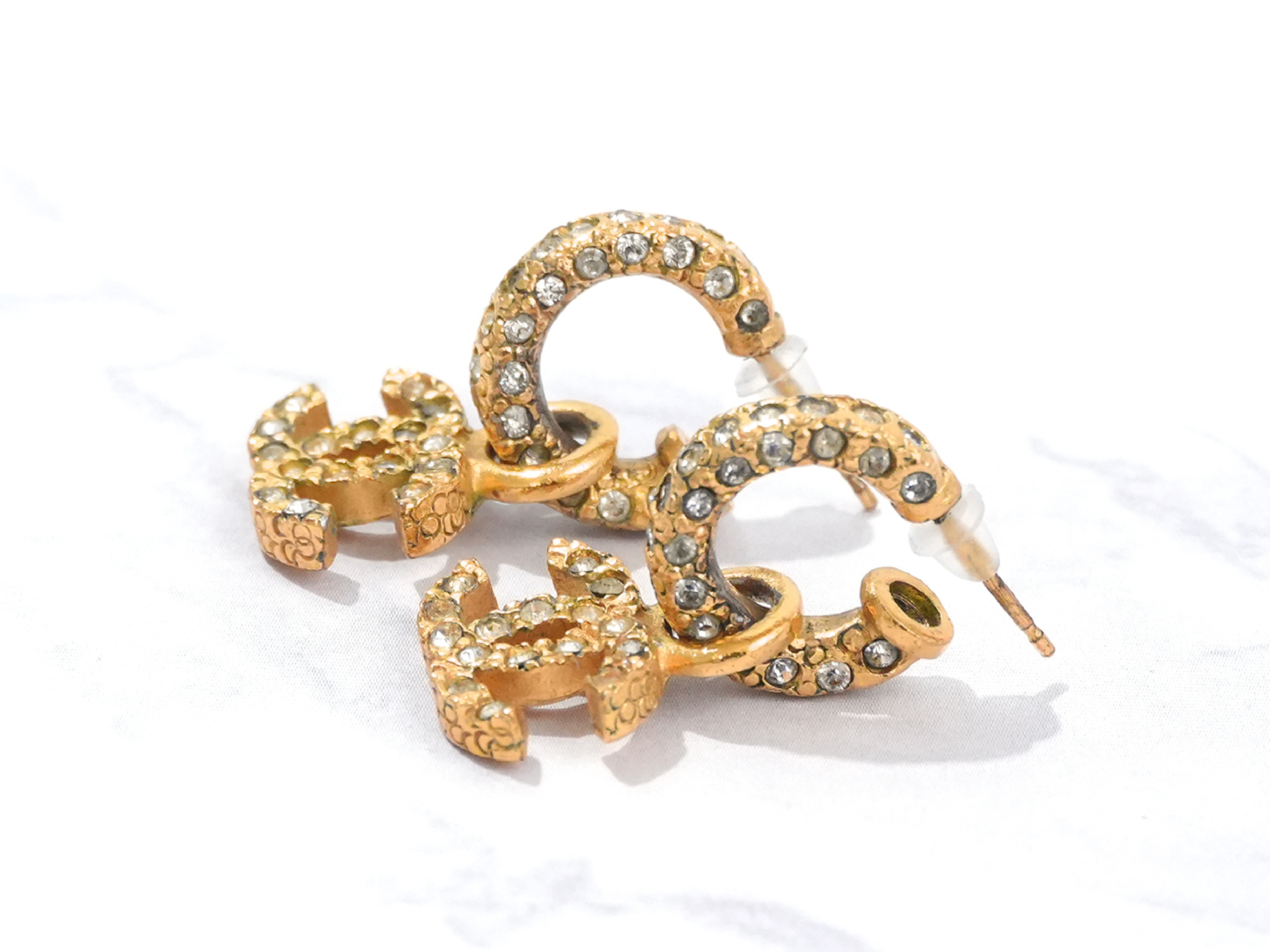 Coco Mark Gold Rhinestone Earrings 01P — view 5