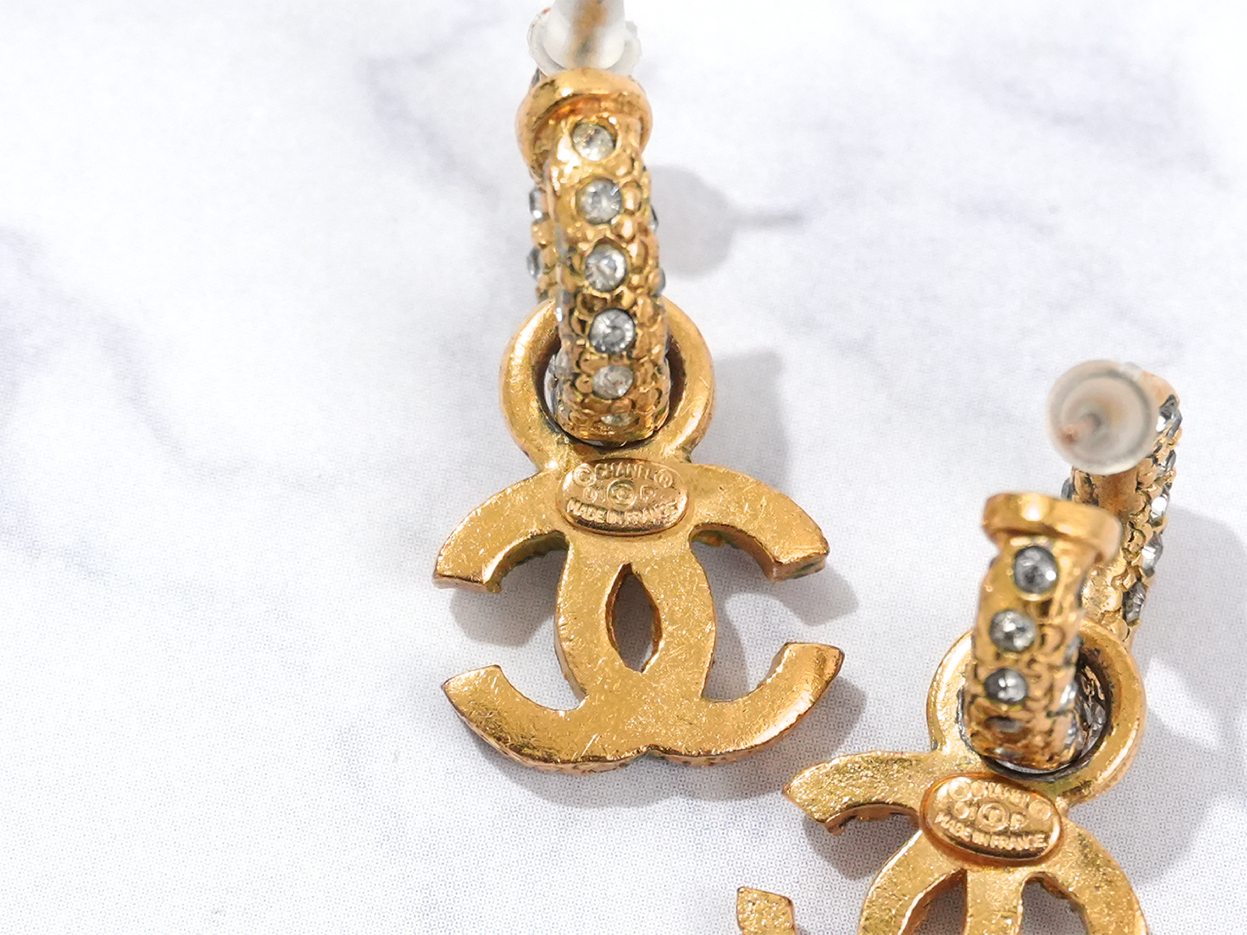 Coco Mark Gold Rhinestone Earrings 01P — view 6
