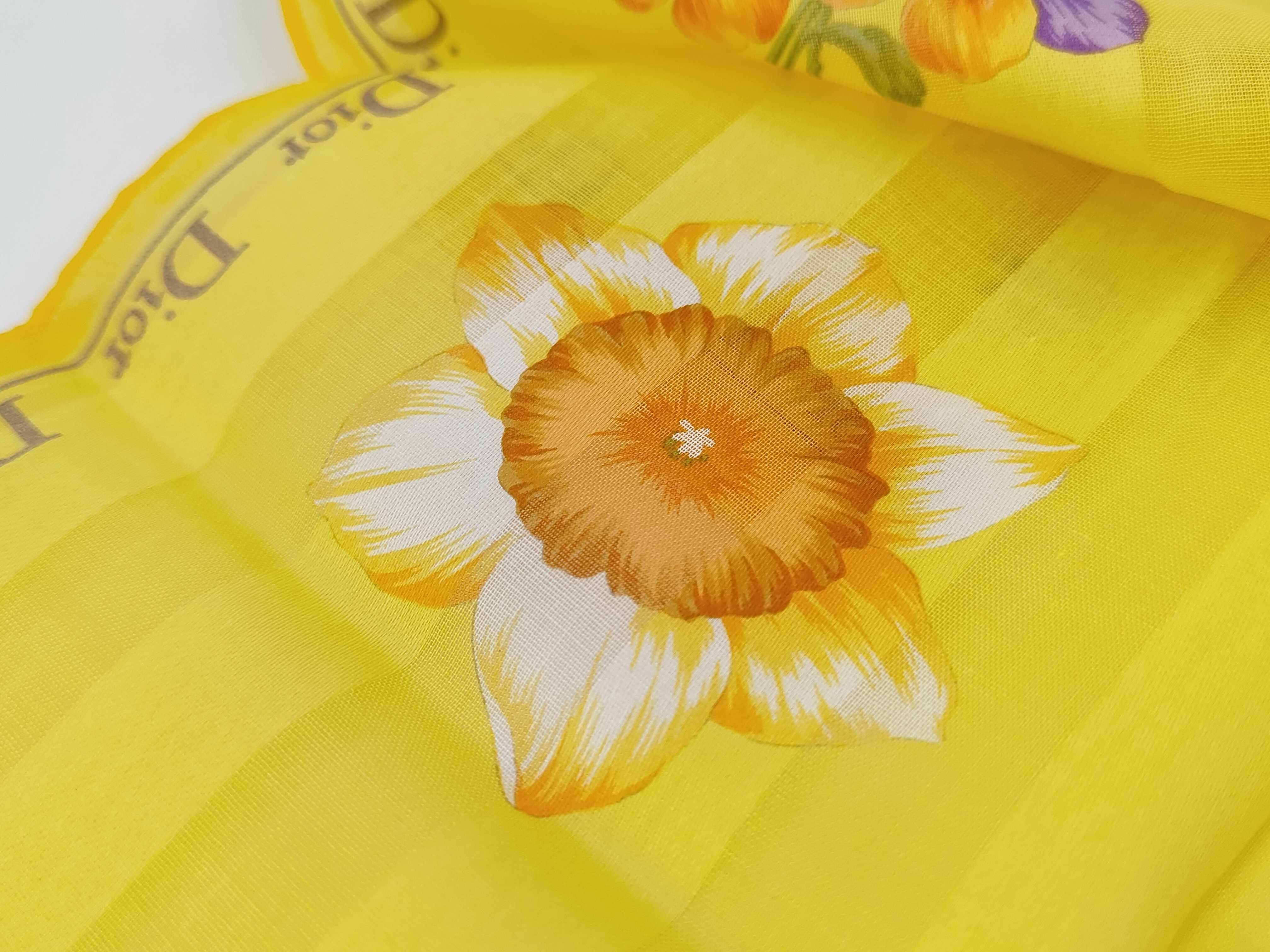 handkerchief scarf with sticker, border logo, floral pattern, orange, and other accessories. — view 7