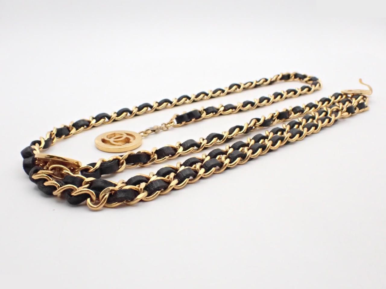 Chain belt, leather x gold, Coco Mark, chain approximately 83cm — view 2