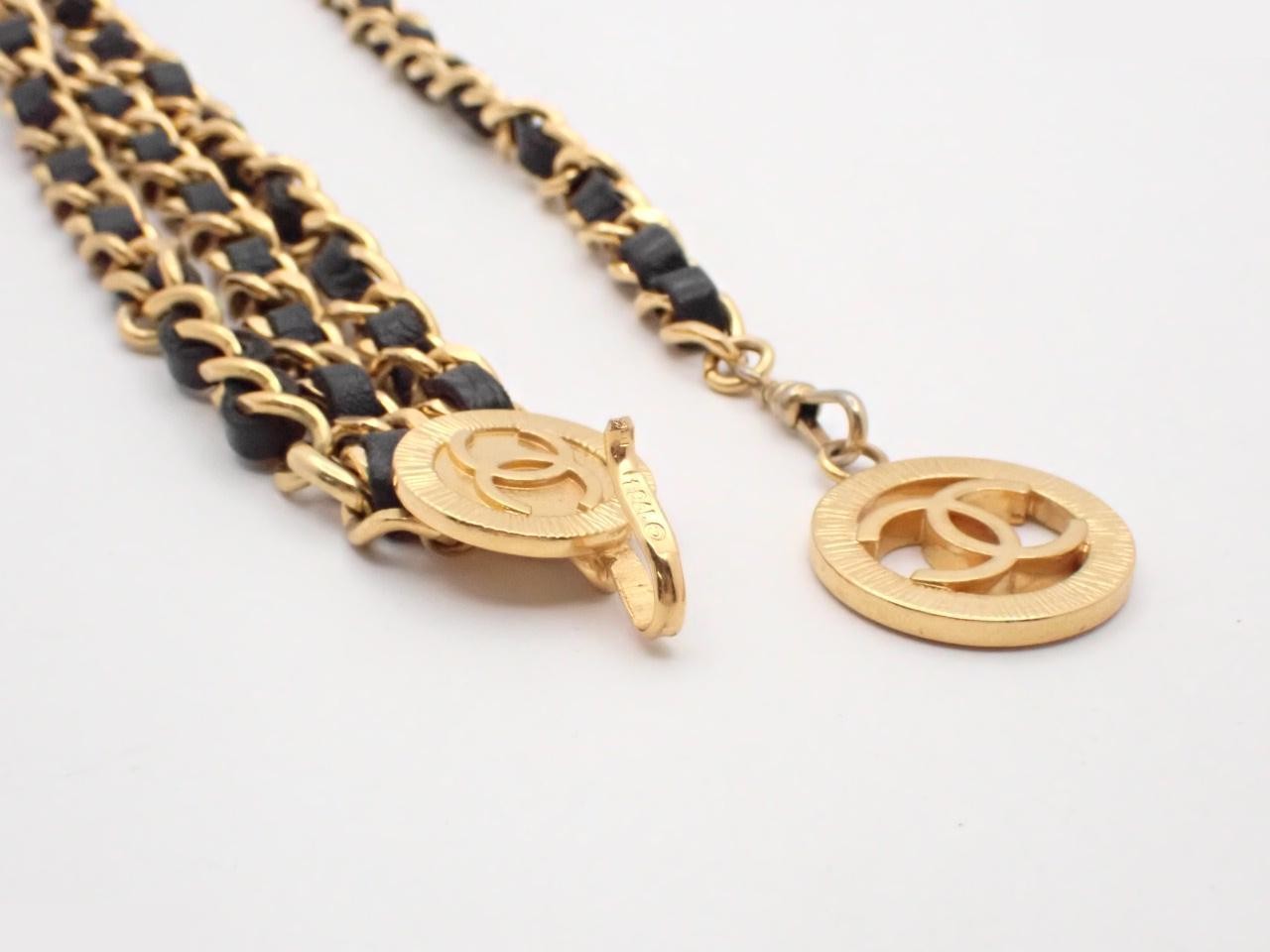 Chain belt, leather x gold, Coco Mark, chain approximately 83cm — view 3