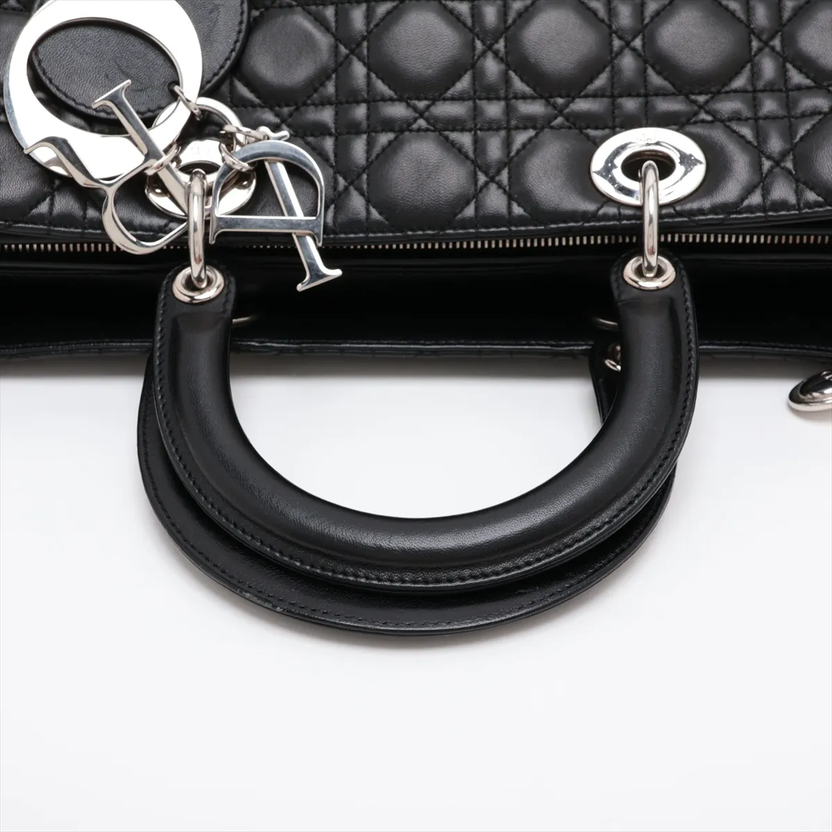 Cannage Lady Dior Large Leather 2-Way Handbag, Black — view 5