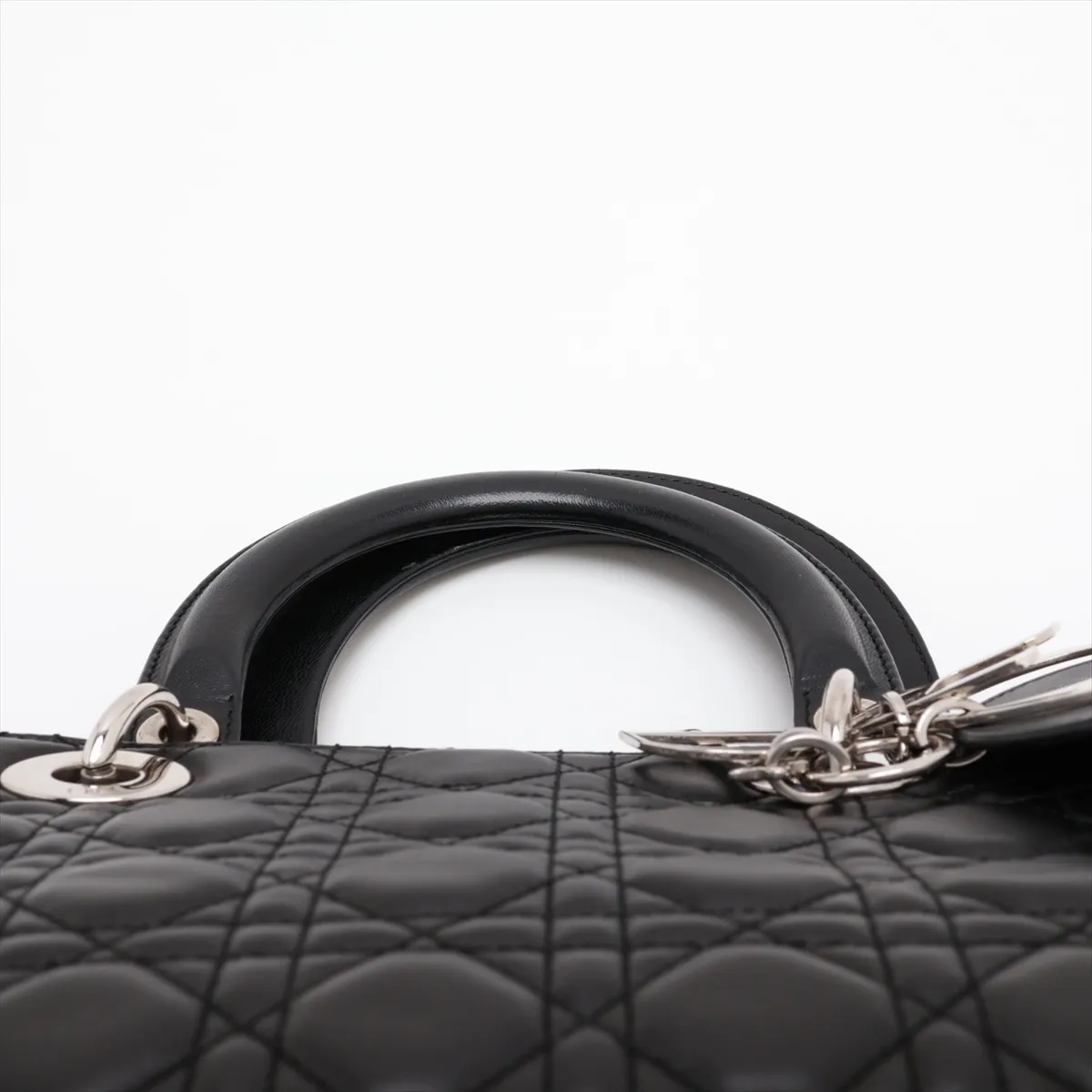 Cannage Lady Dior Large Leather 2-Way Handbag, Black — view 6
