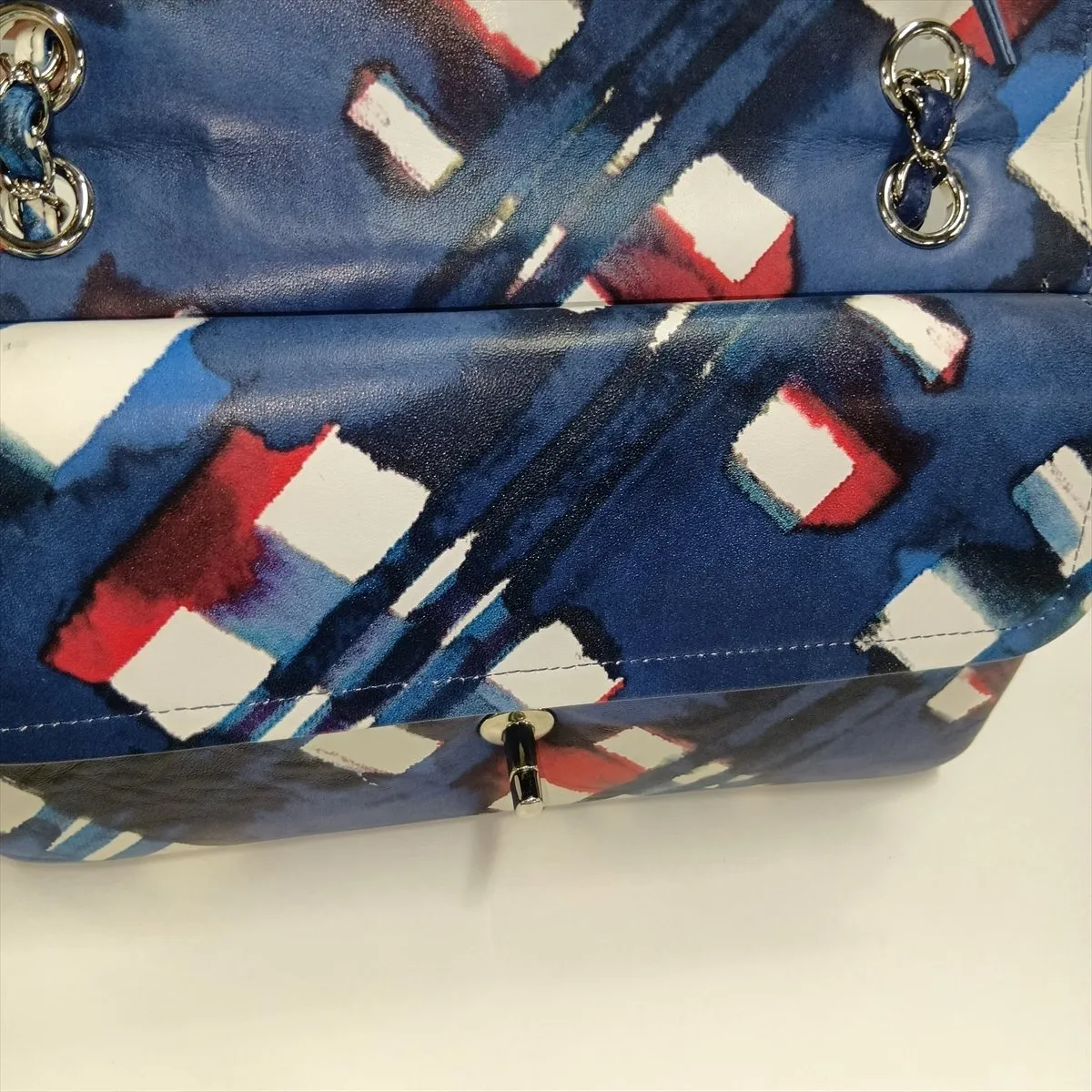 Airline Lambskin Double Flap Double Chain Bag, Blue x White, Silver Hardware, 22584289, Serial Number 22 — view 15