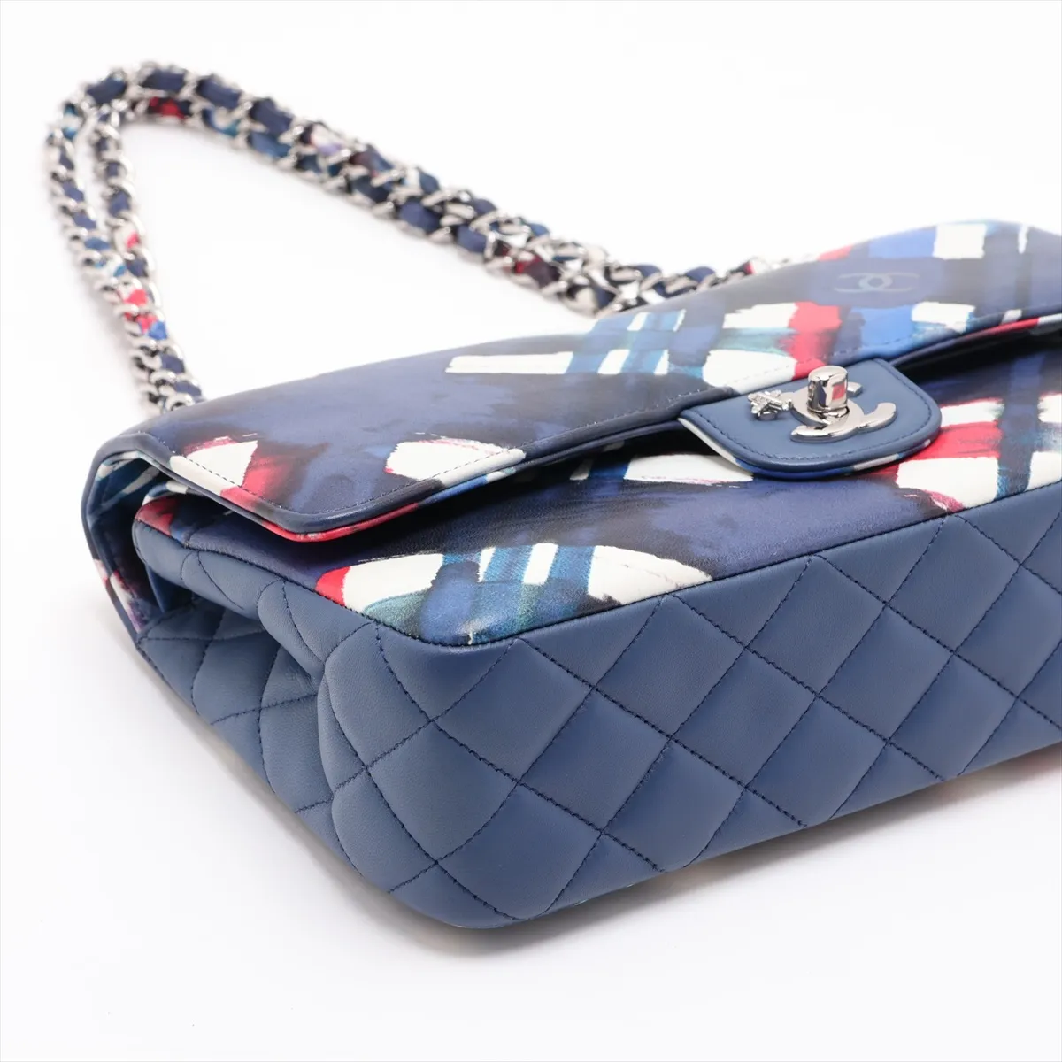 Airline Lambskin Double Flap Double Chain Bag, Blue x White, Silver Hardware, 22584289, Serial Number 22 — view 4