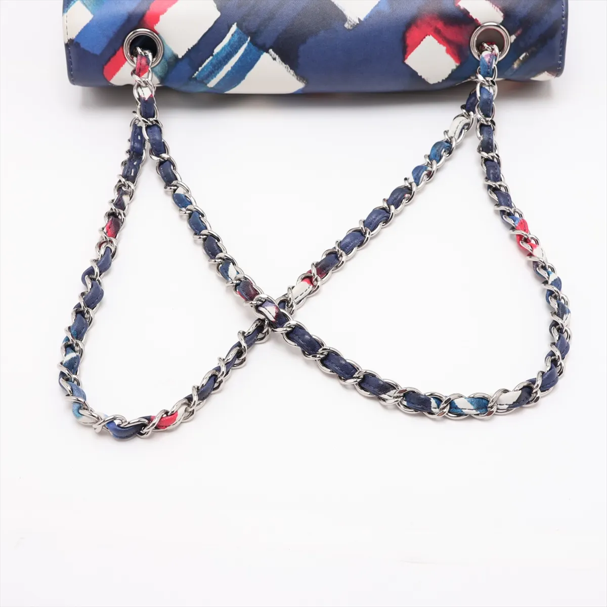 Airline Lambskin Double Flap Double Chain Bag, Blue x White, Silver Hardware, 22584289, Serial Number 22 — view 5