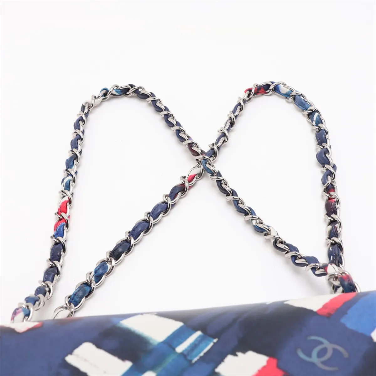 Airline Lambskin Double Flap Double Chain Bag, Blue x White, Silver Hardware, 22584289, Serial Number 22 — view 6