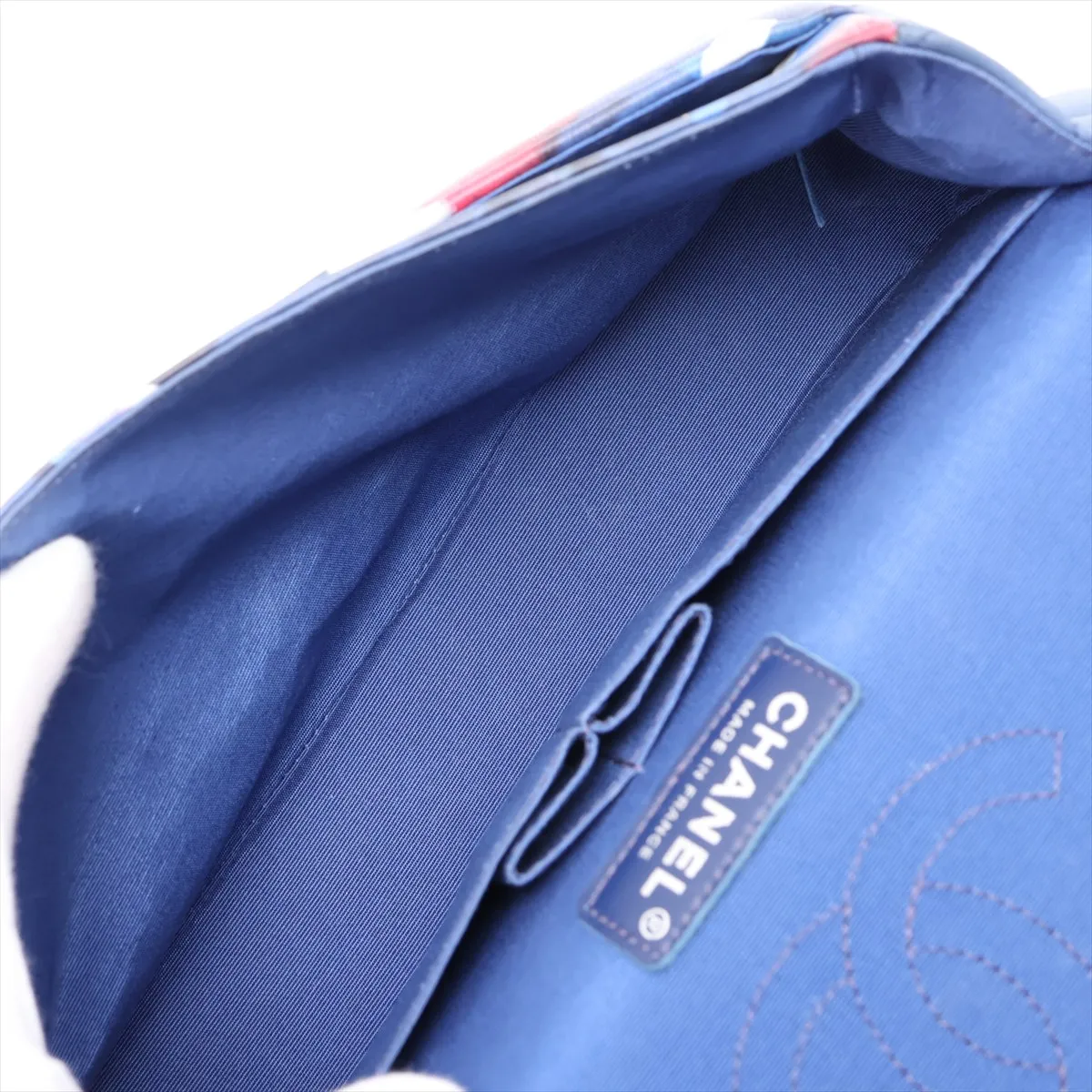 Airline Lambskin Double Flap Double Chain Bag, Blue x White, Silver Hardware, 22584289, Serial Number 22 — view 7