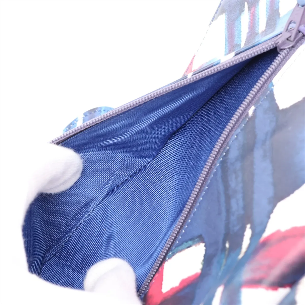 Airline Lambskin Double Flap Double Chain Bag, Blue x White, Silver Hardware, 22584289, Serial Number 22 — view 9