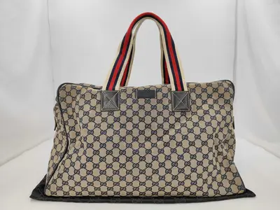 Beige Navy Canvas GG Monogram Sherry 146310 Boston Bag