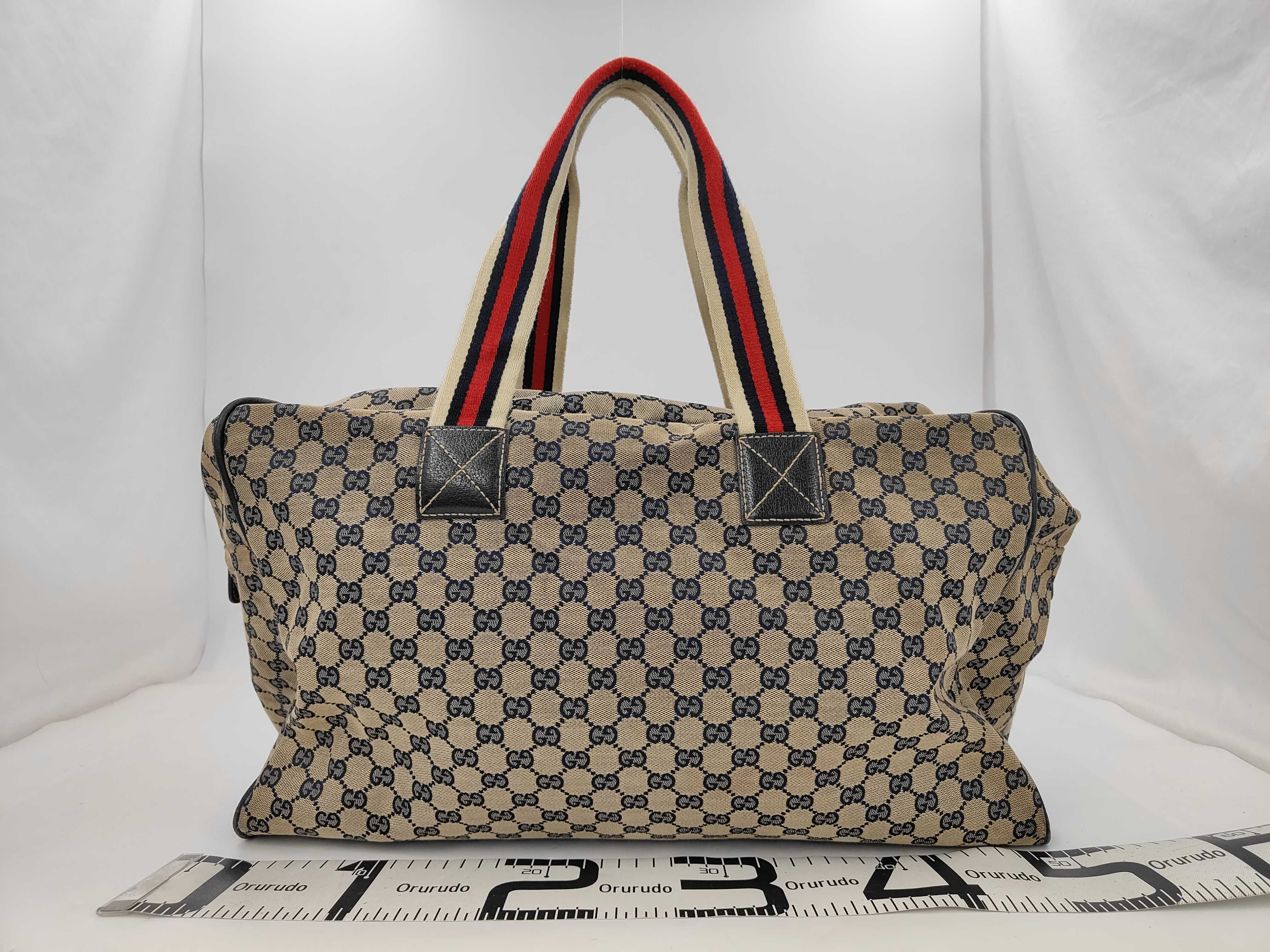 Beige Navy Canvas GG Monogram Sherry 146310 Boston Bag — view 2