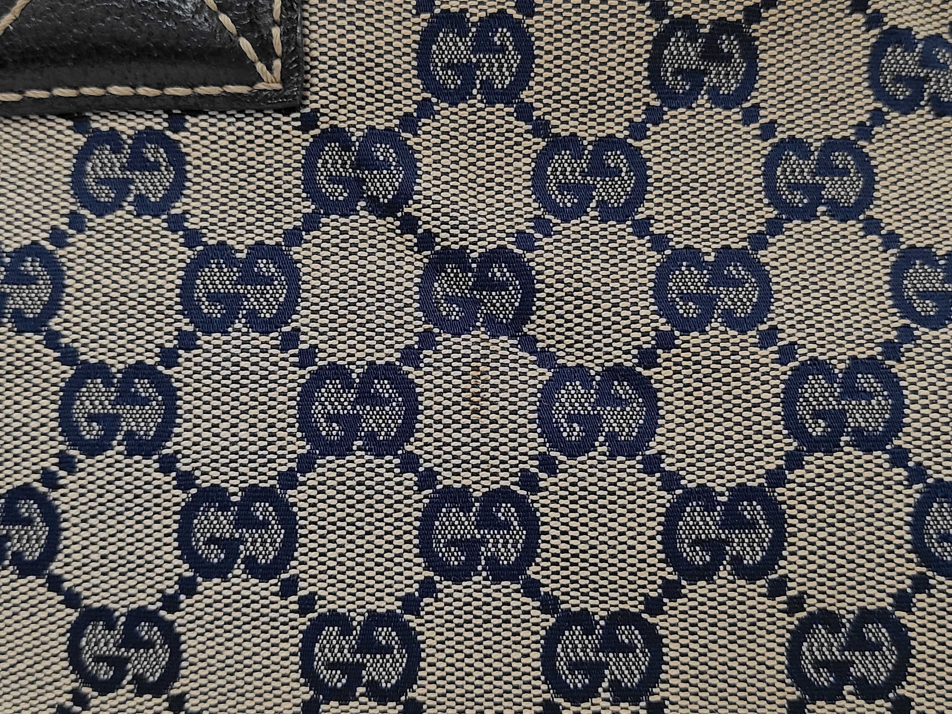 Beige Navy Canvas GG Monogram Sherry 146310 Boston Bag — view 4