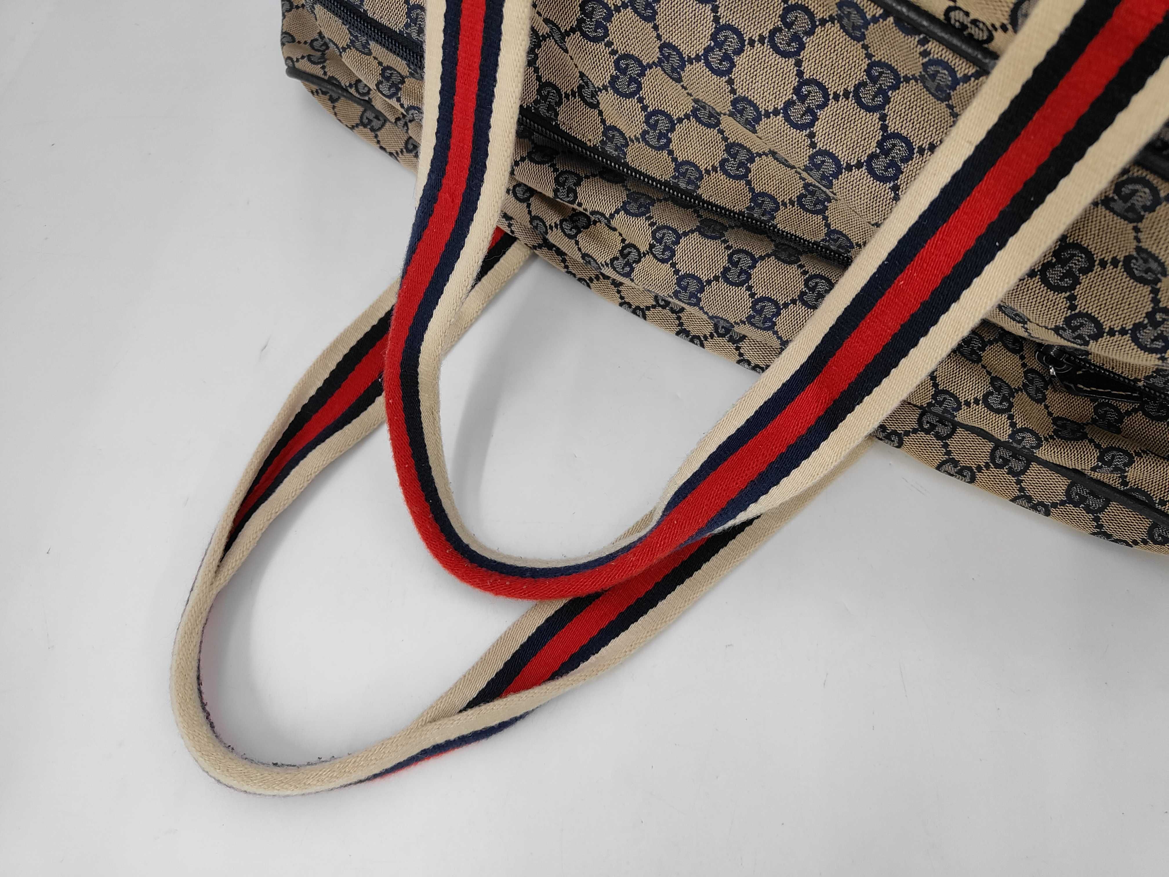 Beige Navy Canvas GG Monogram Sherry 146310 Boston Bag — view 5