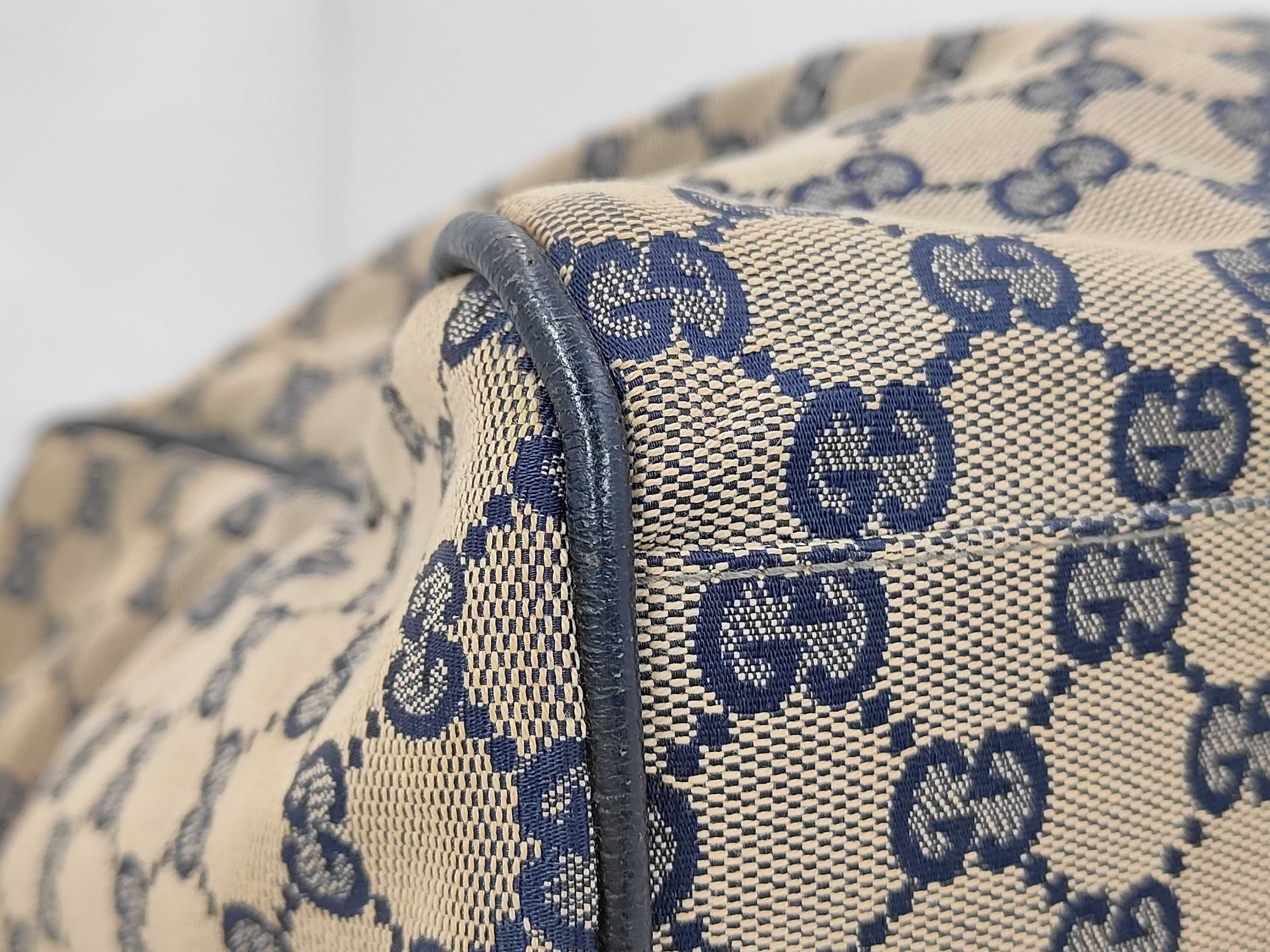 Beige Navy Canvas GG Monogram Sherry 146310 Boston Bag — view 7