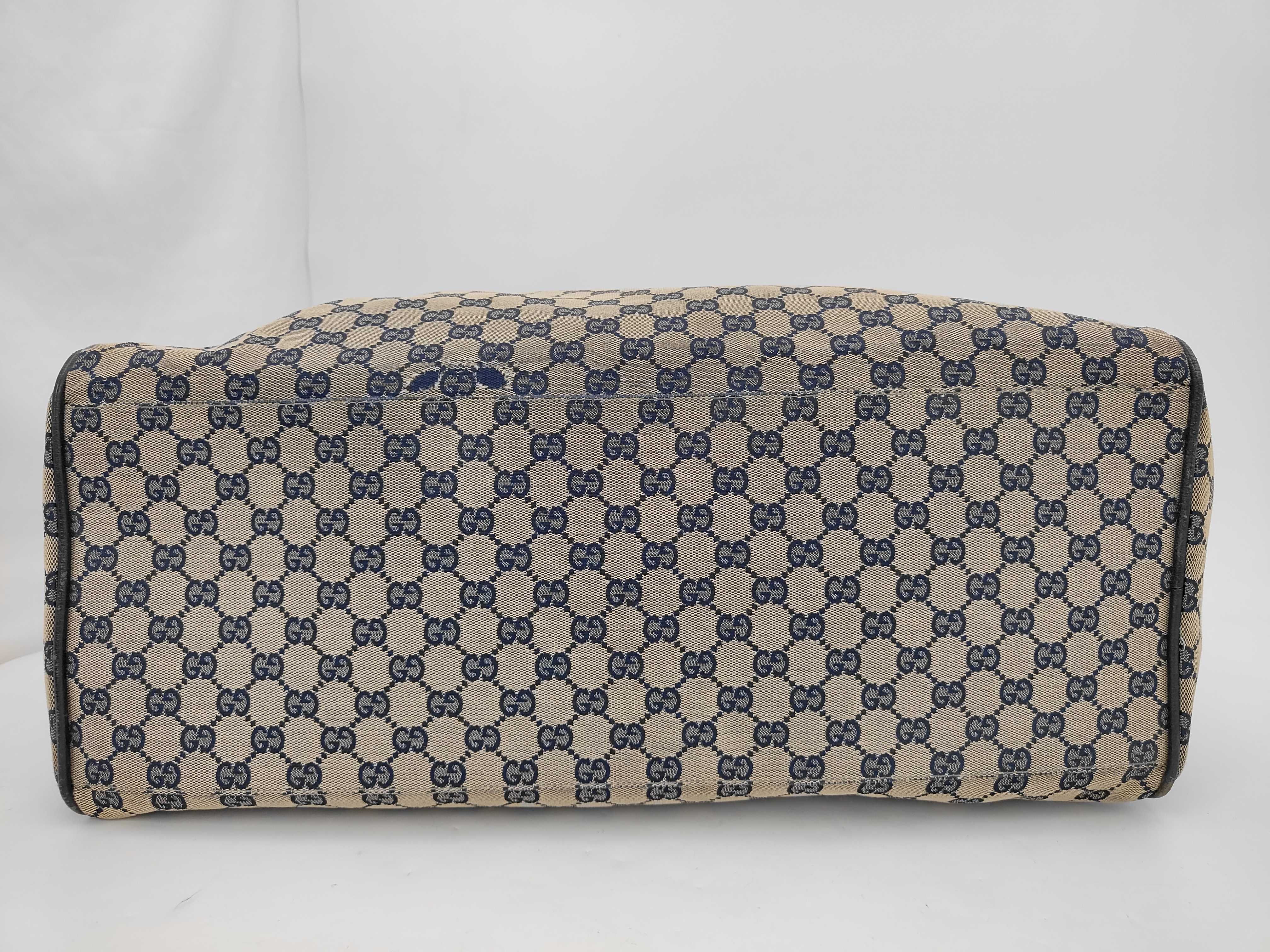 Beige Navy Canvas GG Monogram Sherry 146310 Boston Bag — view 8