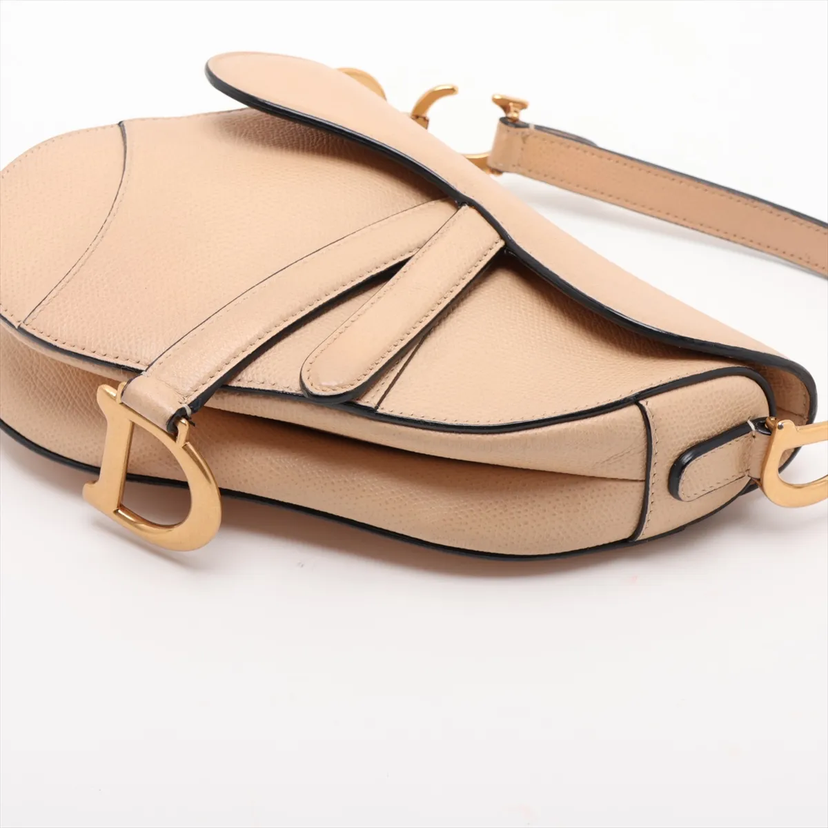 Saddle Leather Handbag, Beige — view 3