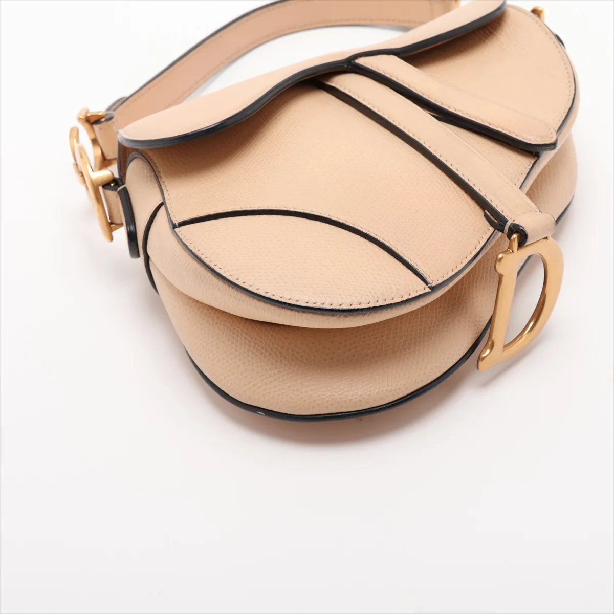 Saddle Leather Handbag, Beige — view 4