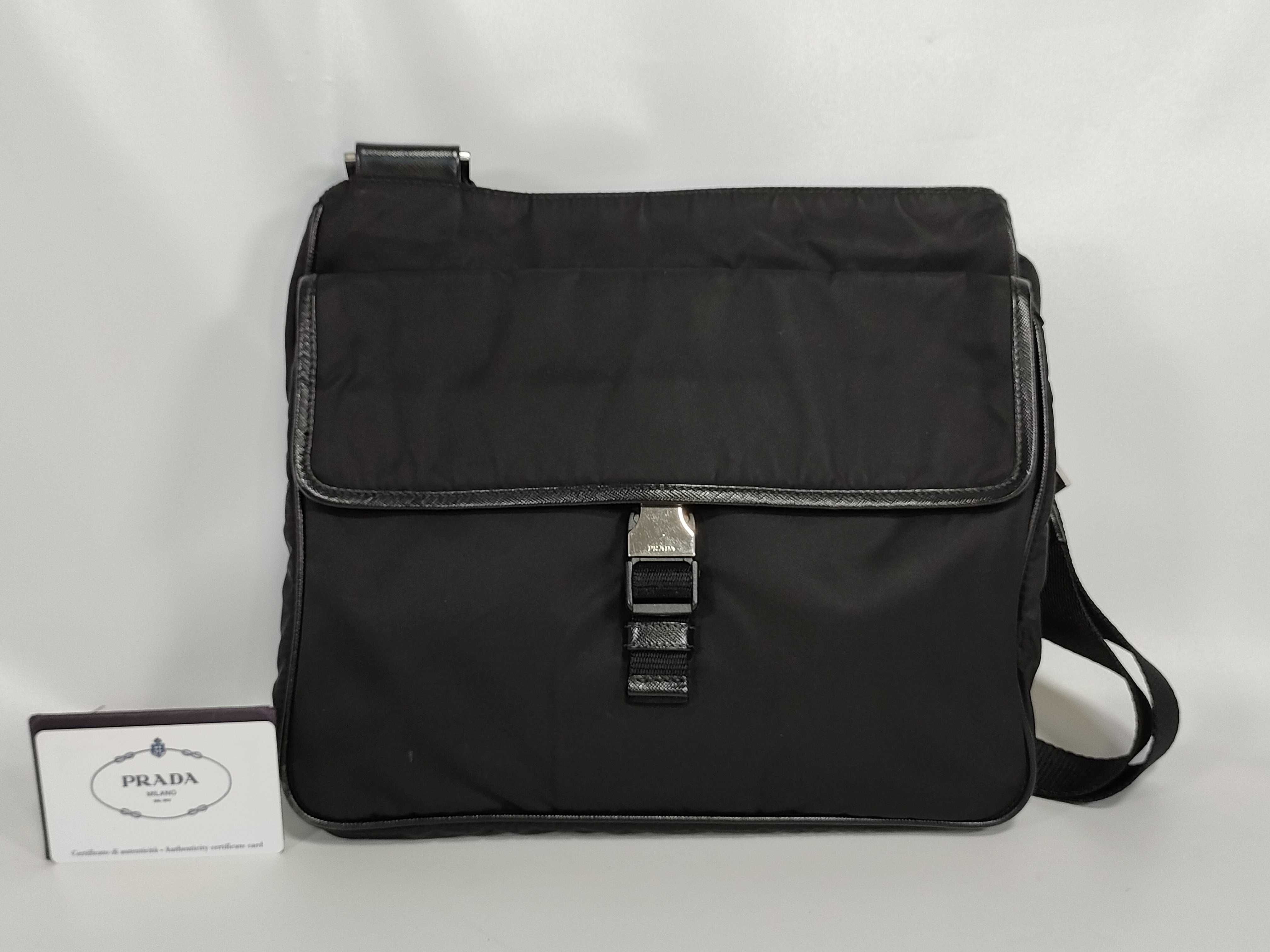 Nylon Shoulder Bag with Triangle Logo, Comes with Guarantee Card.